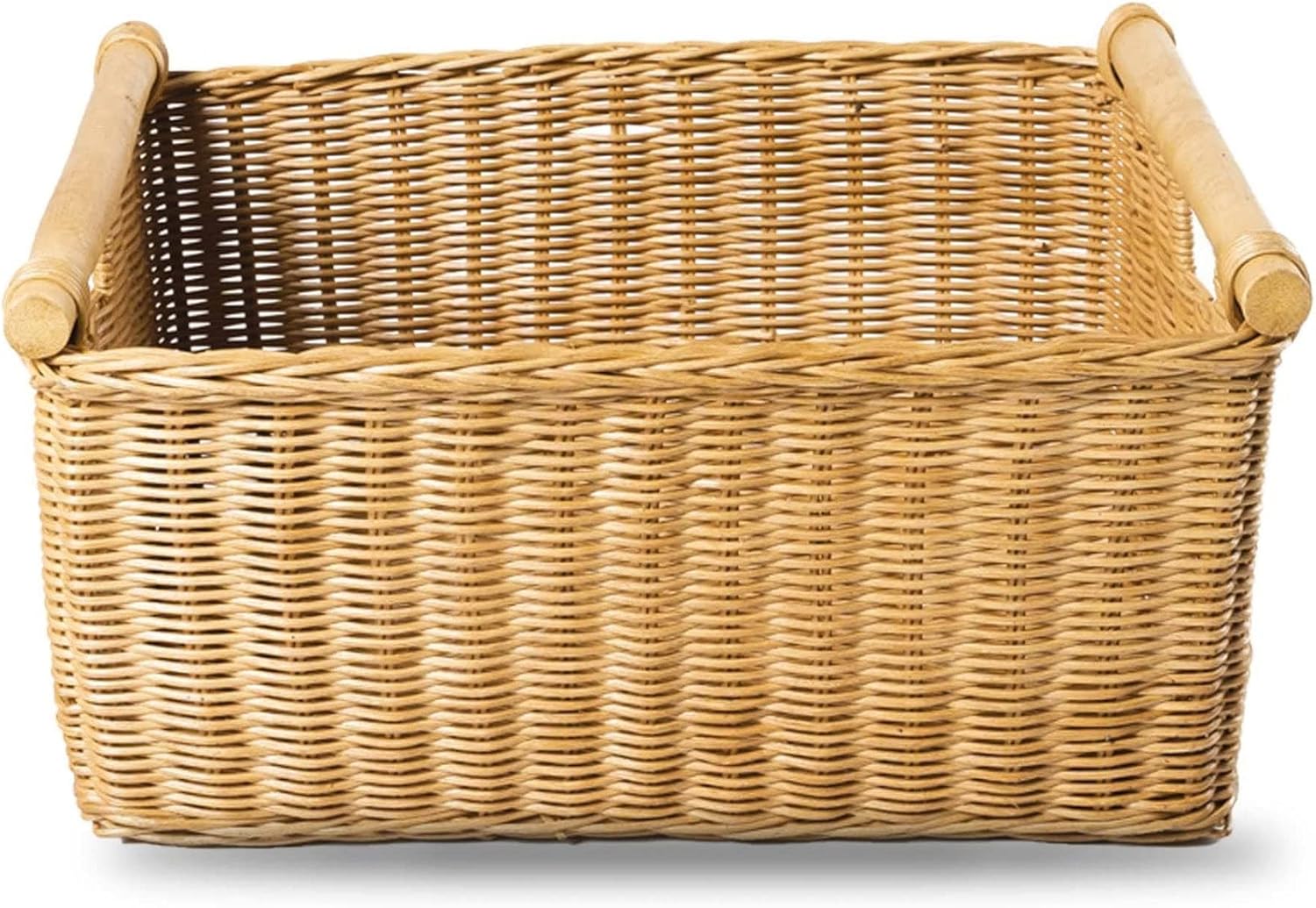 The Basket Lady Pole Handle Wicker Storage Basket, Medium, 16 in L x 12 in W x 8.25 in H, Sandstone