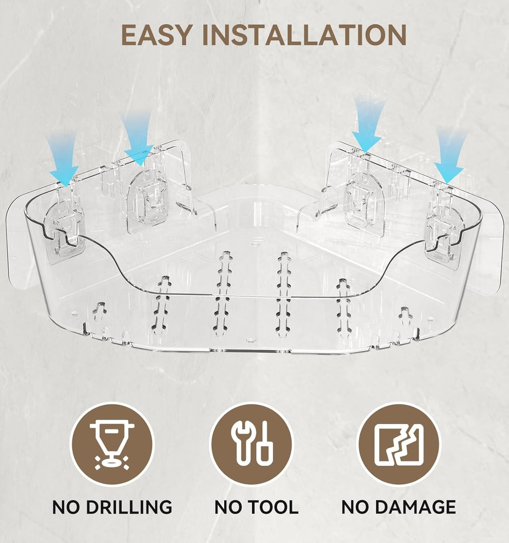 Corner Shower Caddy, 3-Pack Adhesive Shower Organizer with Soap Holder and Hooks, Rustproof Corner Shower Shelves, No Drilling Bathroom Organizer for Bathroom