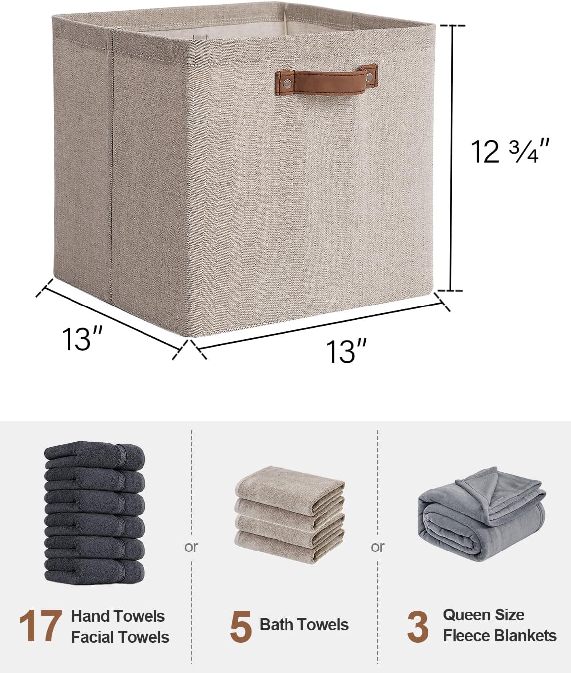 StorageWorks 13x13 Inches Storage Cube, Fabric Storage Bins with PU Handles, Collapsible Organizer Baskets for Closet, Brown and Beige, 6-Pack