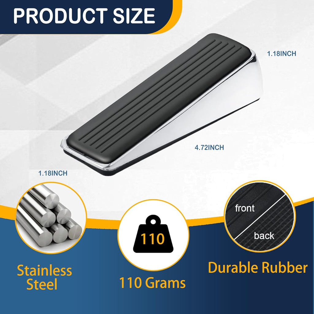 Strongest Door Stopper for Bottom of Door, Heavy Duty Door Stop Wedge Made of Premium Quality Zinc and Rubber Suits Any Heavy Door Any Smooth Floor