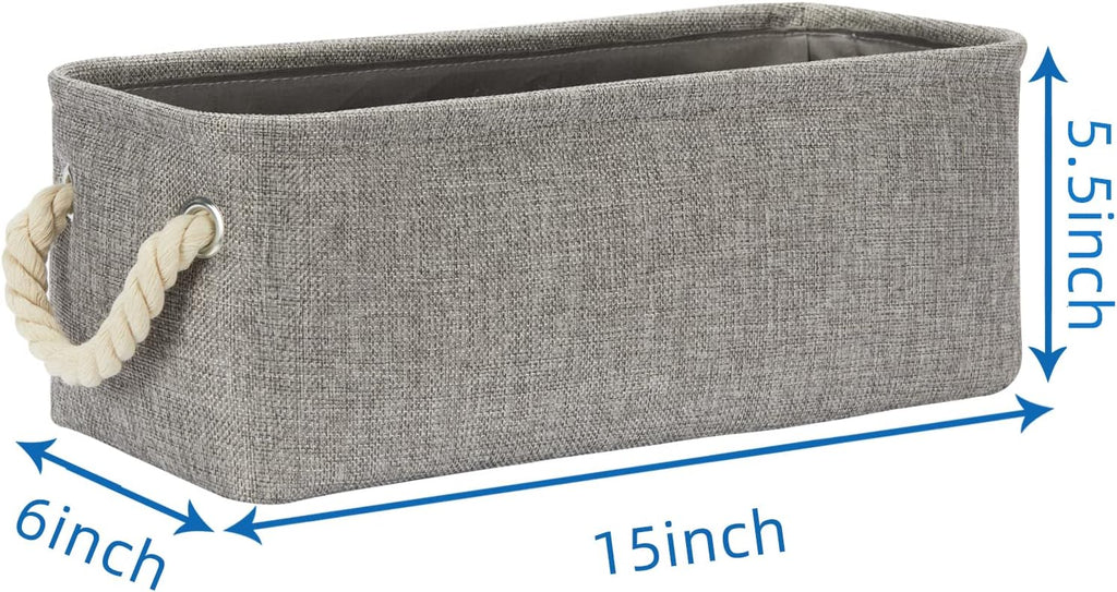 Temary Small Storage Baskets for Organizing, Narrow Baskets for Storage Toilet Paper Rolls, Fabric Baskets with Handles for Closets, Cabinets, Shelves (Grey, 15Lx6Wx5.5H Inches)