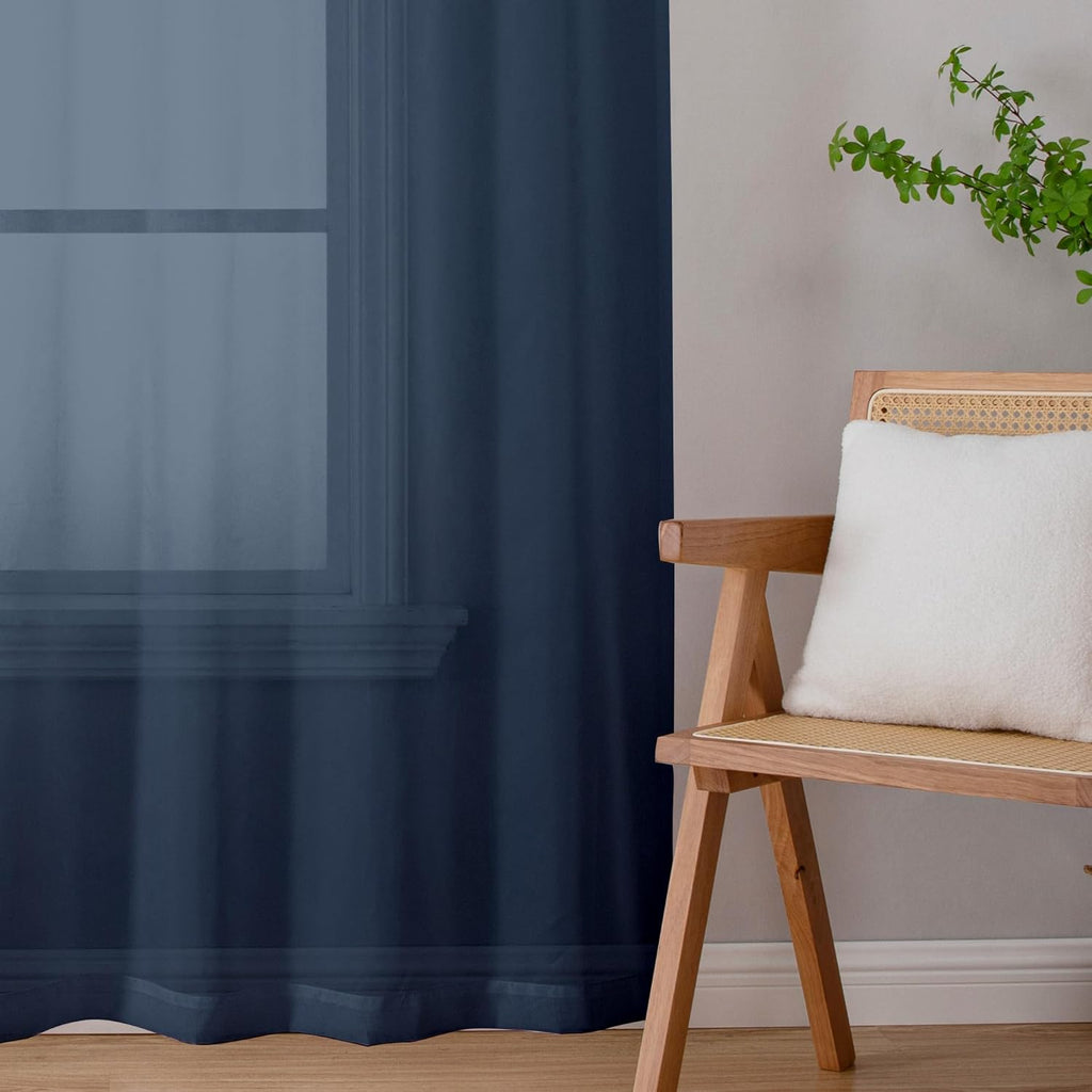 Chyhomenyc Navy Blue Sheer Curtains 78 Inches Long 2 Panels Set for Living Room, Light Filtering Voile Lightweight Bedroom Curtains, Rod Pocket Solid Window Treatment Drapes, Each 42W x 78L