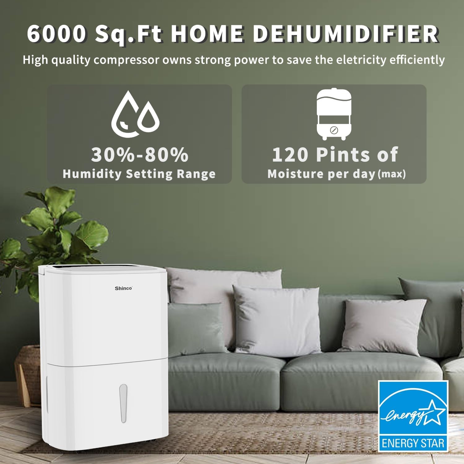 150 Pint Energy Star Dehumidifier with Pump and WIFI for Large Room/Basement (7,000 Sq.Ft) - Auto Drain Hose, Continuous Drainage, Auto Defrost - Quiet for Bedroom, Bathroom, Home & Commercial Use