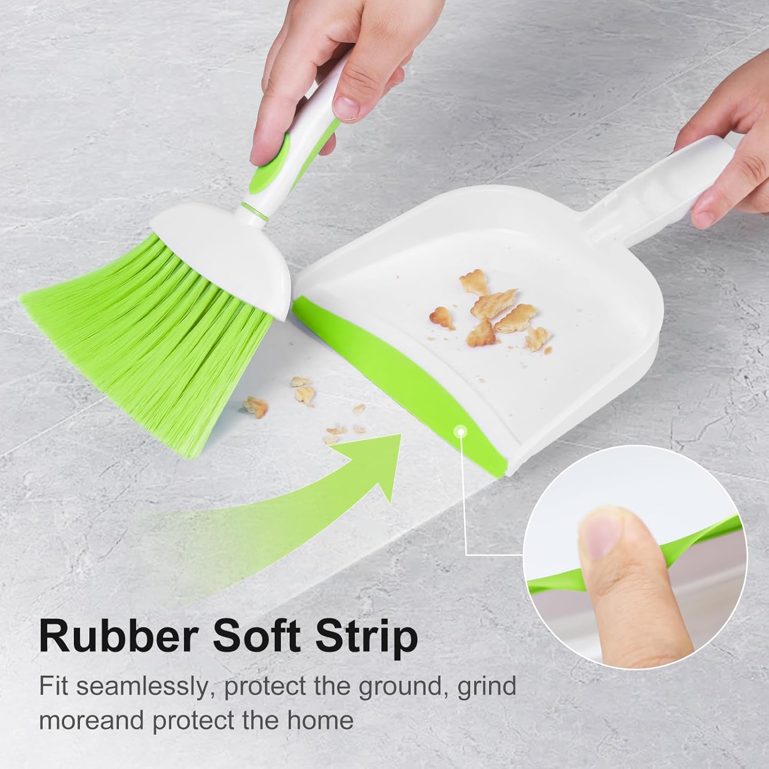 NACENA Small Dust Pan and Brush Set, Mini Broom and Dustpan Set Small Hand Broom and Brush Combo Dust Pan with Teeth for Home Cleaning Drawers Desktop Sofas Pet Care and Outdoor, Green