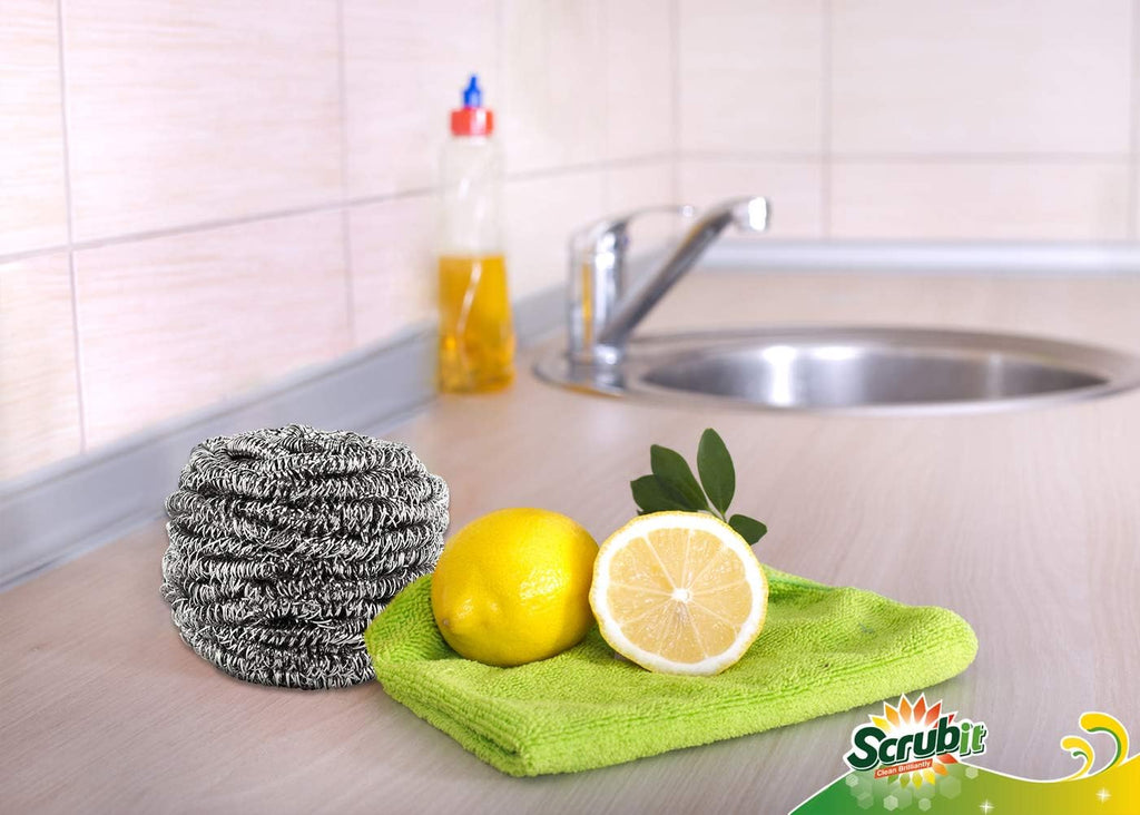 12 Pack Stainless Steel Scourers by Scrub It – Steel Wool Scrubber Pad Used for Dishes, Pots, Pans, and Ovens. Easy scouring for Tough Kitchen Cleaning.