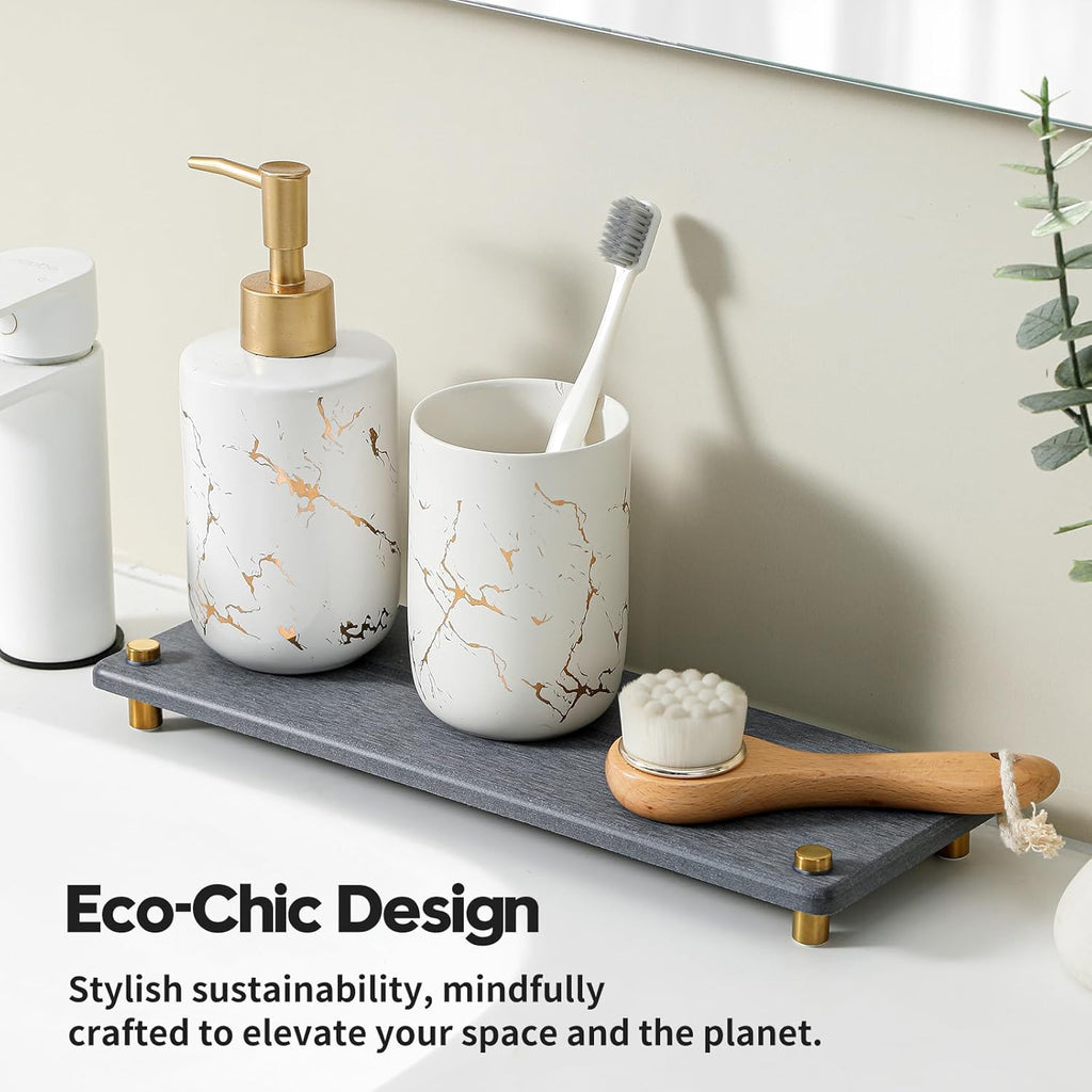 Kitchen Sink Caddy Water Absorbing Stone Drying Tray, Diatomite Bathroom Sink Organizer, Faucet Counter Mat Coaster, Soap Dish Rack Riser Dispenser Sponge Holder, Dark Gray Gold -12.5" x 4.5"