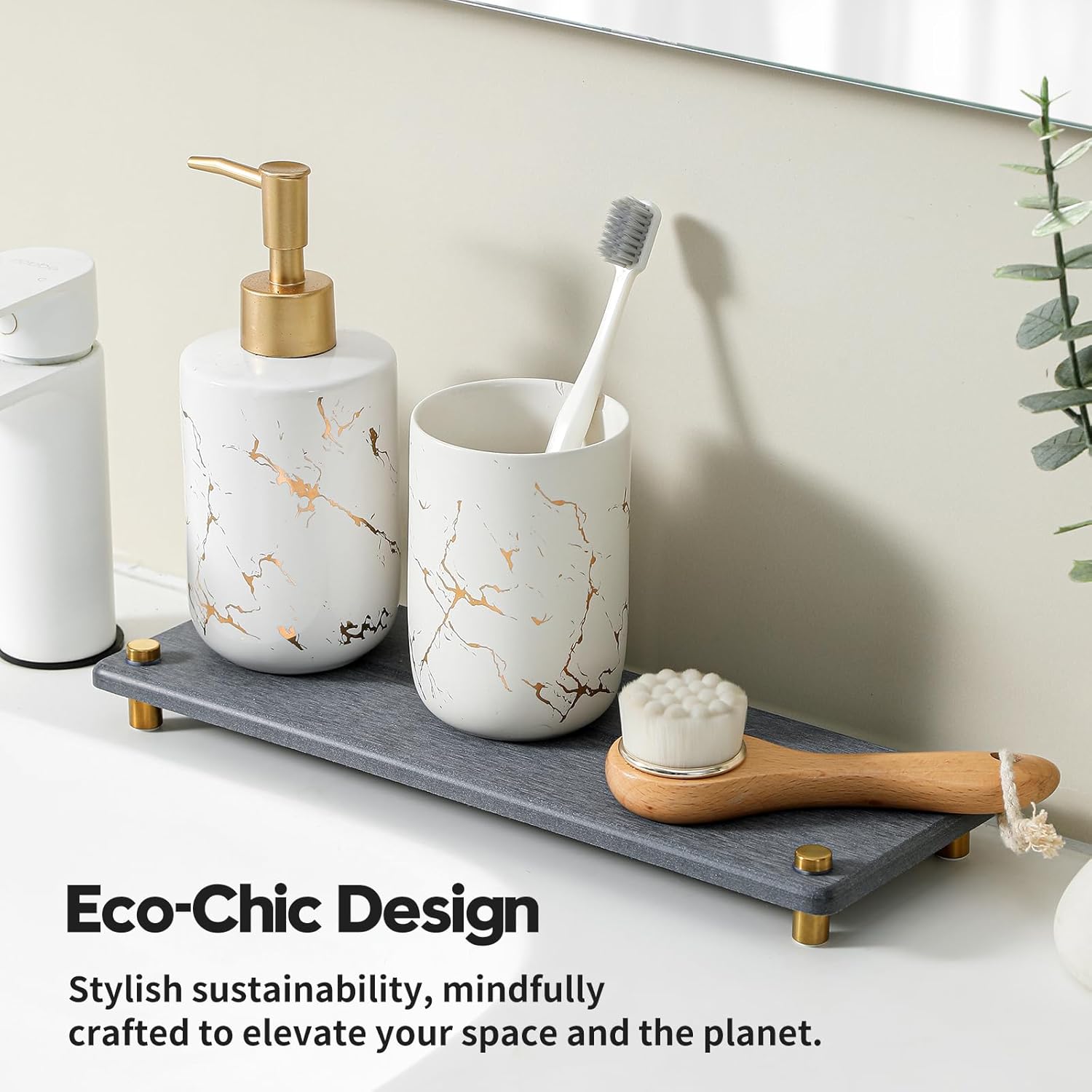 Kitchen Sink Caddy Water Absorbing Stone Drying Tray, Diatomite Bathroom Sink Organizer, Faucet Counter Mat Coaster, Soap Dish Rack Riser Dispenser Sponge Holder, Dark Gray Gold -12.5" x 4.5"