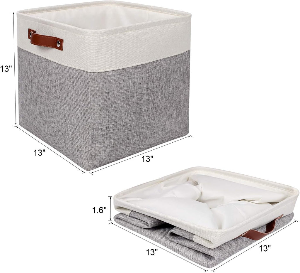 Univivi Storage Bins with Hard Bottom,13 x 13 x13 Cube Storage Baskets with Handles,Gray Foldable Fabric Storage Bins Organizer Baskets for Closet