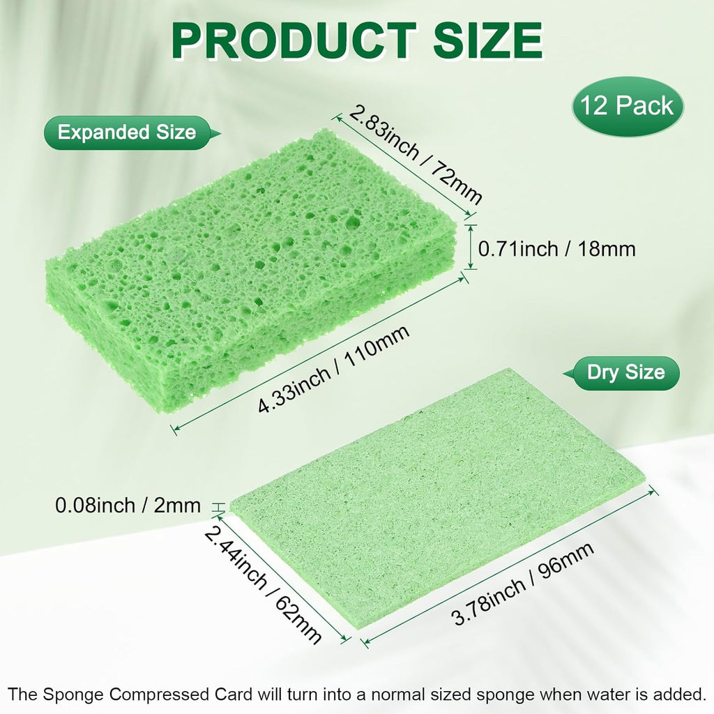 12-Pack Kitchen Sponges, Condense Eco Cellulose Non-Scratch Scrub Heavy Sponge for Kitchen/Household/Bathroom, Clean Tough Messes Dish Scrubber [Green]