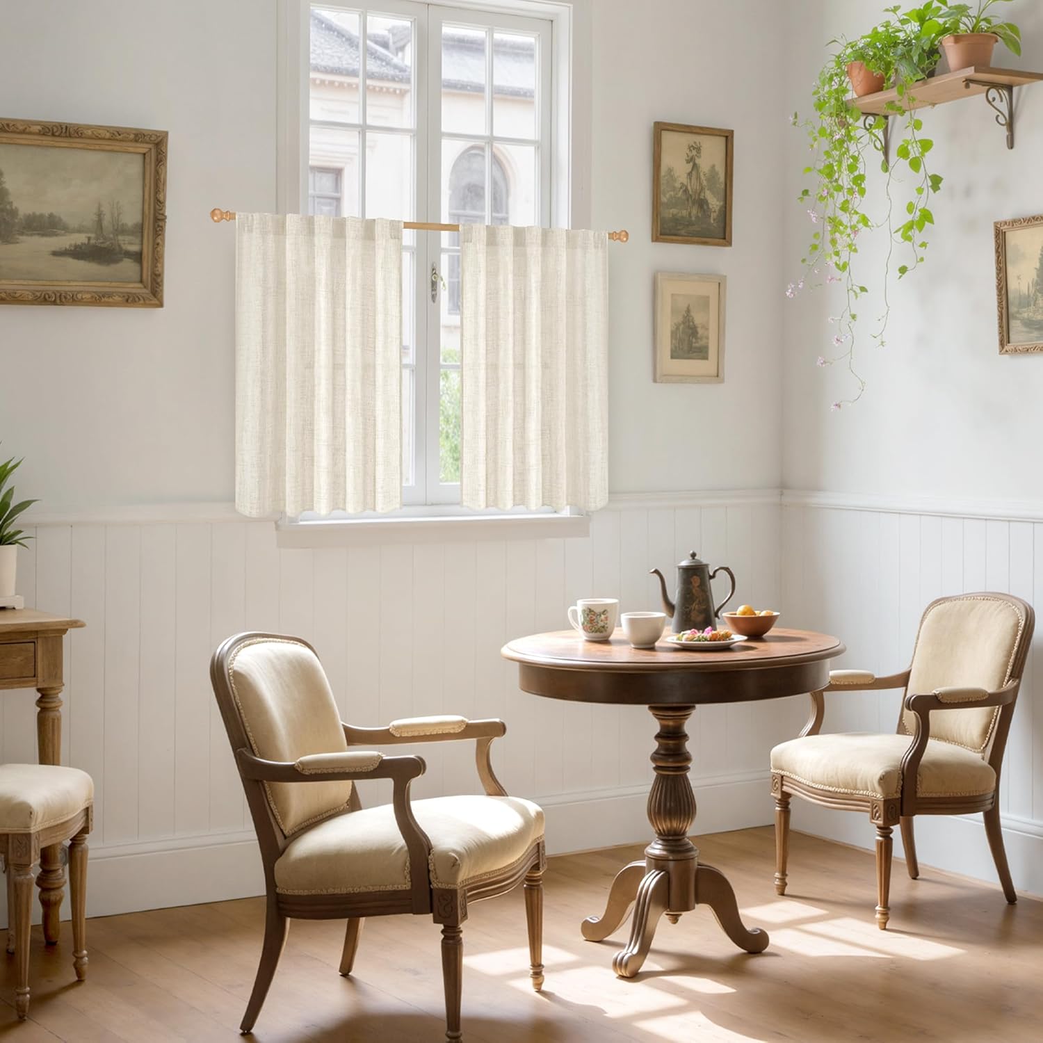 YoungsTex Short Semi Sheer Curtains 40 Inches Long for Kitchen Window, Cream Light Filtering Drapes with Rod Pocket Back Tab Privacy for Bedroom Cafe Bathroom, 2 Panels, 42 X 40 Inch