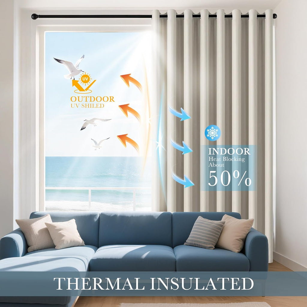 PONY DANCE Blackout Curtains for Bedroom - Double Pieces Thermal Insulated Drapes Noise Reducing Solid Grommet Top Window Curtain Panels for Home Decoration and Doorway, 55 x 80 inch, Cream, 1 Pair