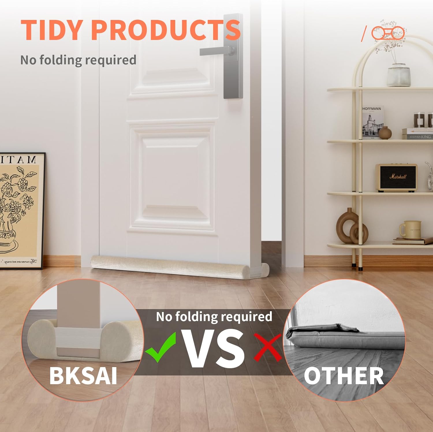 Upgraded Door Draft Stopper for Bottom of Door, Under Door Gap Filler for Big Gap, No Folding Required, Flexible Installation Door Sweep soundproofing Strip for Home & Apartment, 28-32in, Beige