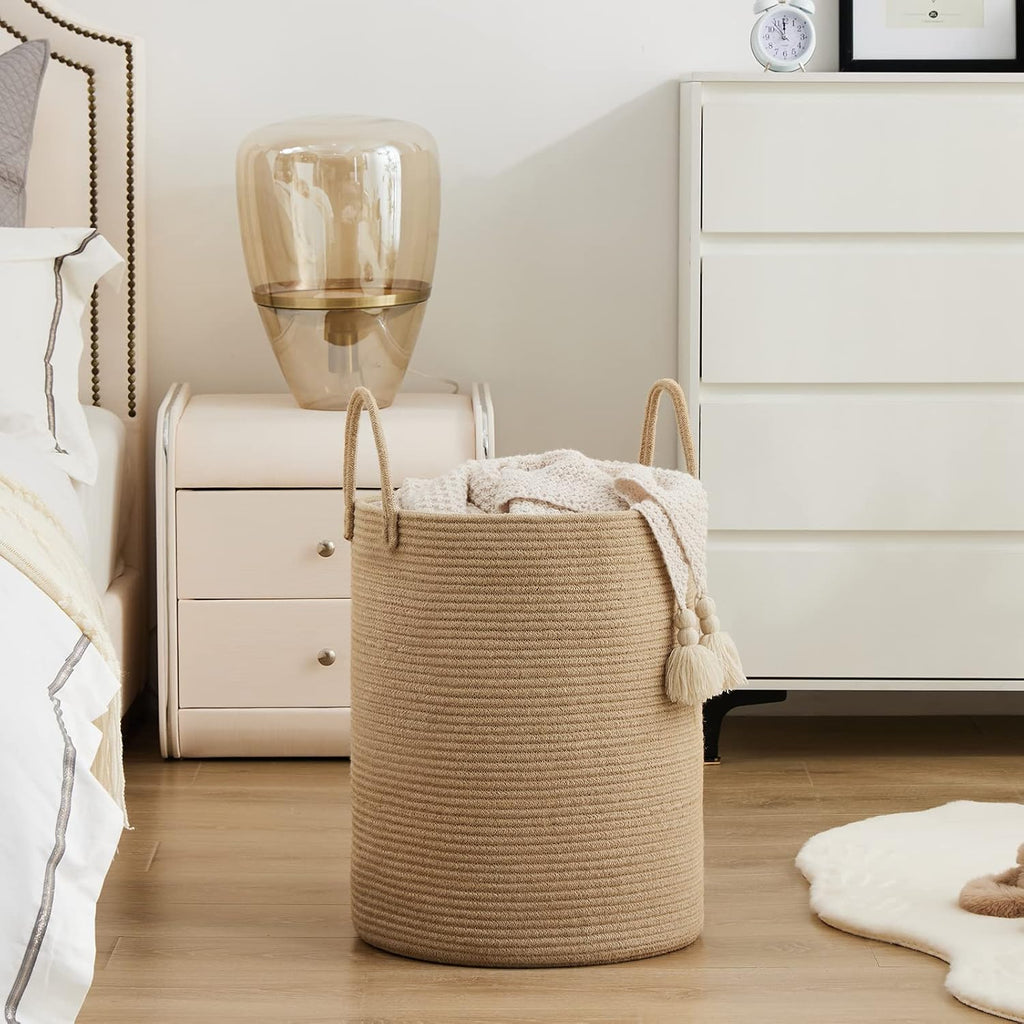 Jute Rope Woven Laundry Hamper Basket by YOUDENOVA, 72L Tall Luandry Basket, Baby Nursery Hamper for Blanket Storage in Bedroom-Large-Jute