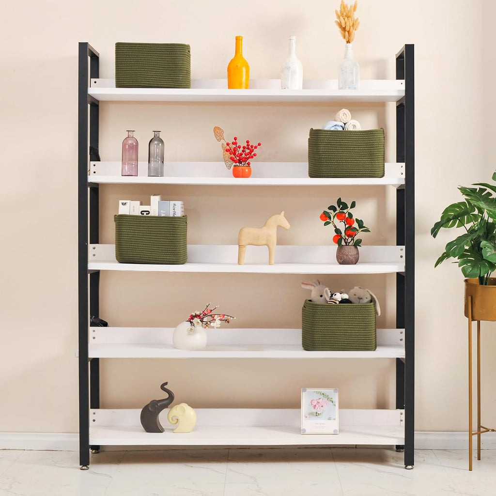 Storage Basket for Shelves, Small Baskets for Organizing, Woven Cotton Rope Baskets for Storage, Book Basket, Decorative Shelf Basket, 12.5"Lx9.1''Wx7.9''H (4 Packs) Green