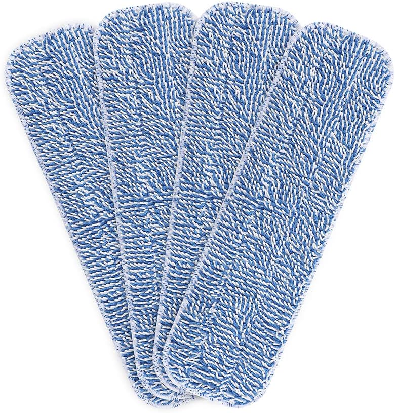 Replacement Microfiber Floor Cleaning Pads - 18''x5'' Dust Mop Refill Sweeping Pad Compatible with Bona Mop, Reusable Dry Mop Head Fits 17” to 18” Flat Mop - 4 Pack
