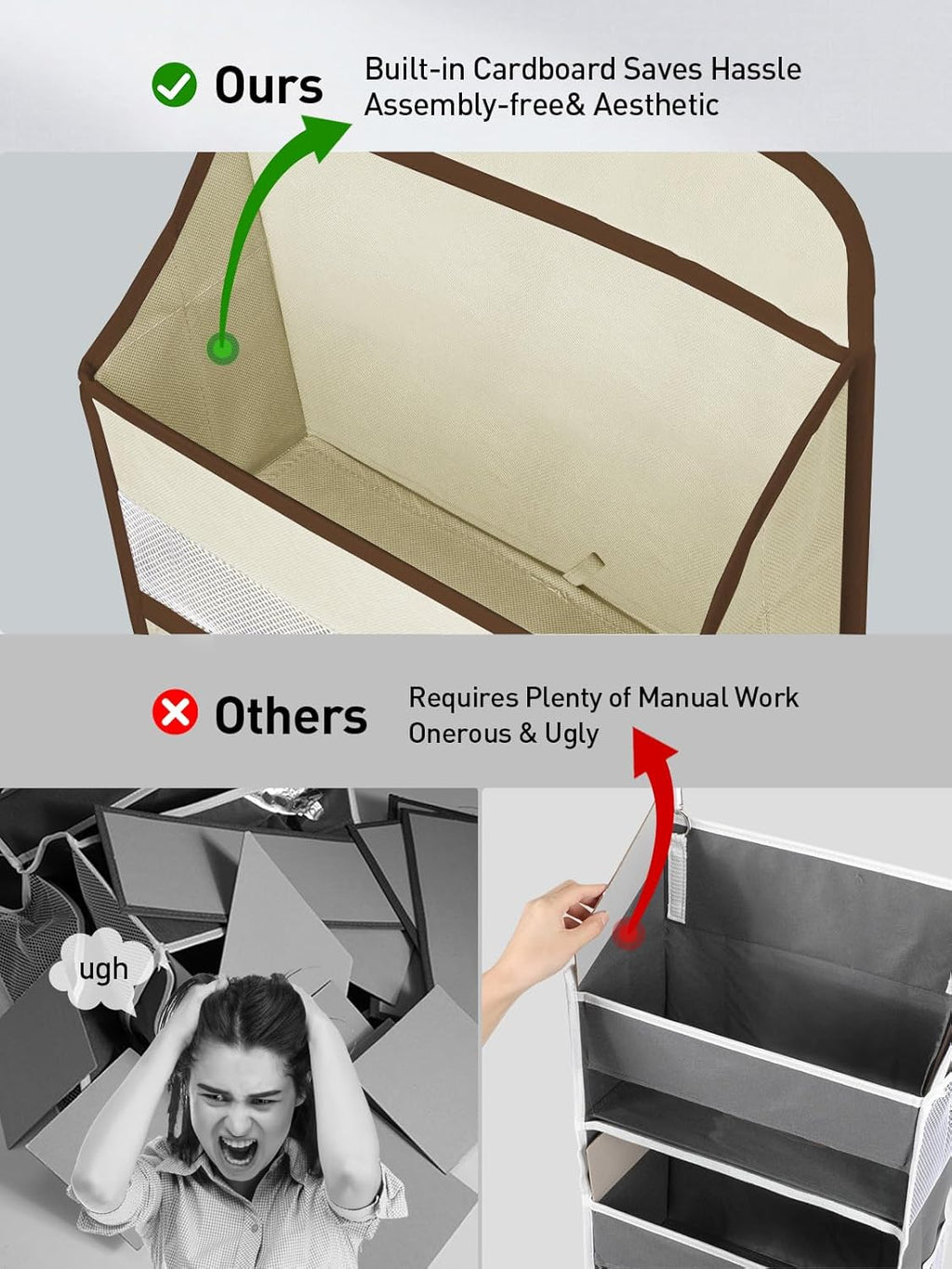 Yecaye 2 Pc Over the Door Organizer with 5 Bins 10 Side Pockets, 44lbs Load Hanging Bathroom and Bedroom Organizer, behind the Door Hanging Organizers for Nursery Newborn Baby Essential Stuff Beige