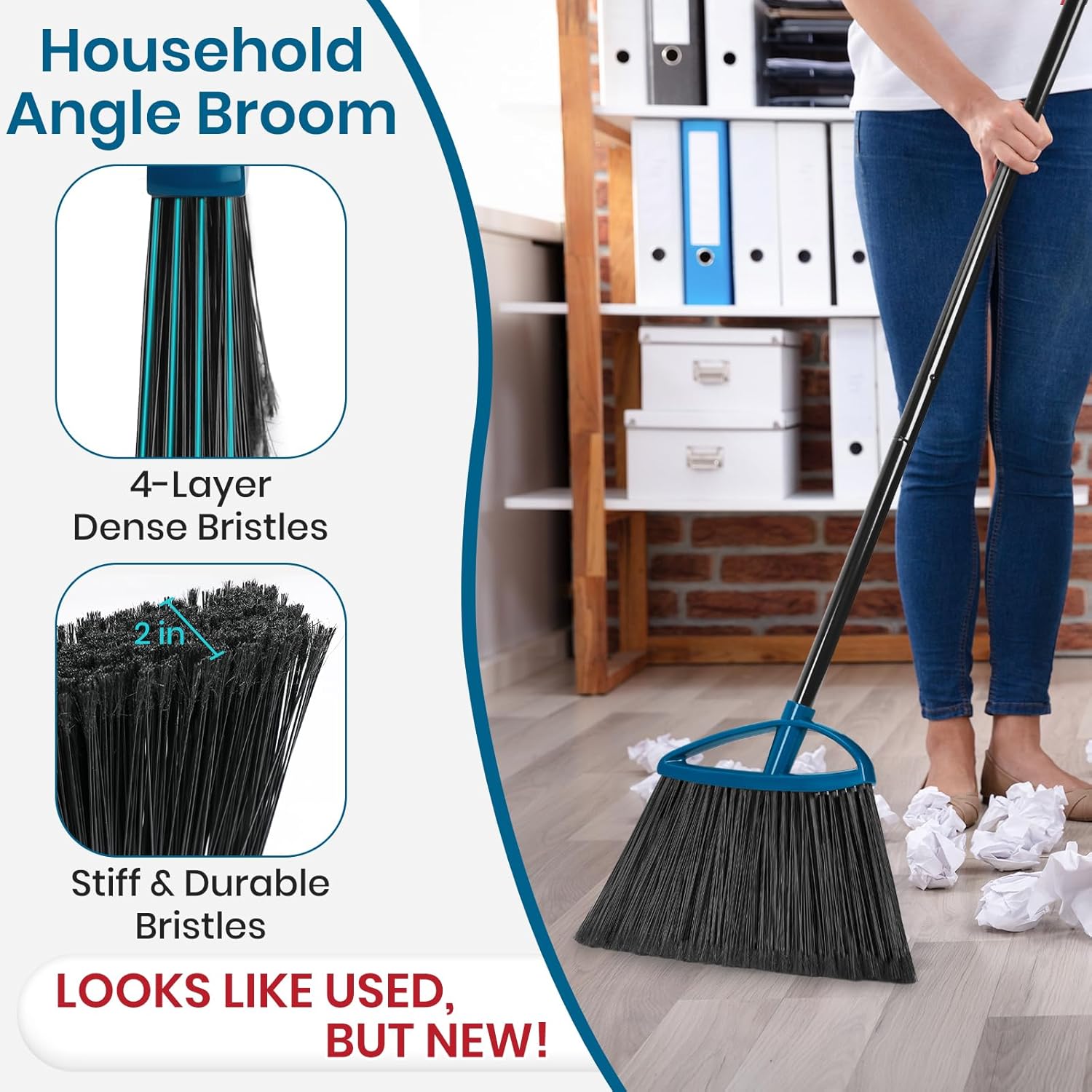 MAVRIZ Outdoor Broom Heavy Duty Angle Broom with 60" Long Handle Stiff Bristle Brooms for Sweeping Indoor, Restaurant, Shop, Garage, Commercial