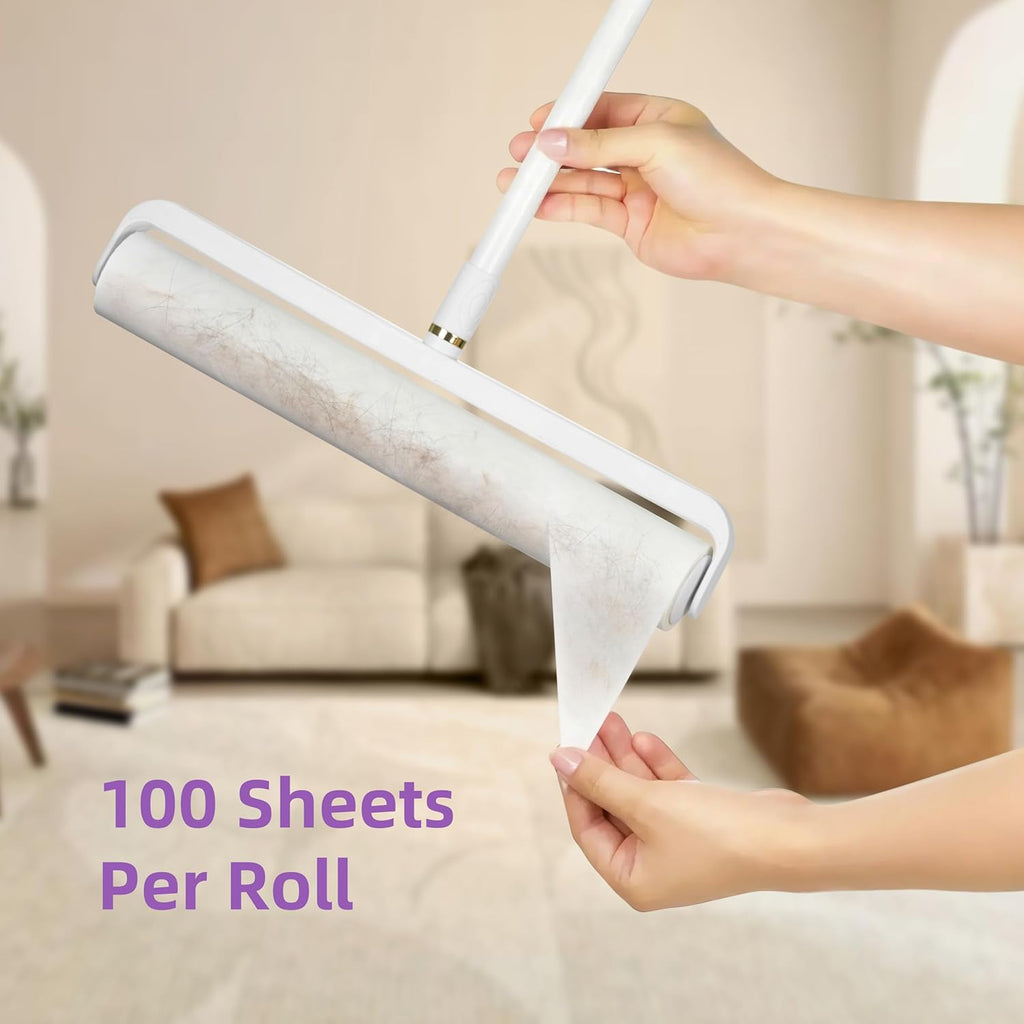 14.17" Extra-Wide Lint Roller Kit with 5 Refills & Dust Cover | Reusable Pet Hair Remover for Furniture, Car, Clothes | Extendable Handle (100 Sheets/Roll) (5)