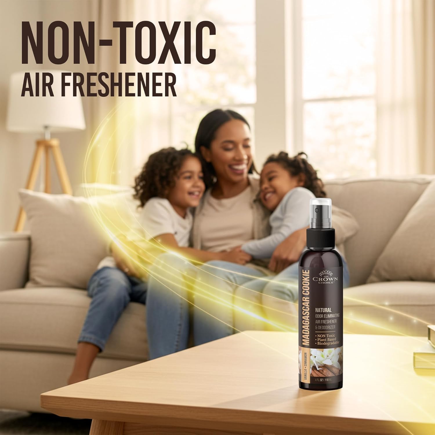Non-Toxic Odor Eliminator, Natural Vanilla & Cinnamon Air Freshener Spray for Home, Room, Closet & Couch Deodorizer, Long Lasting Bathroom & Toilet Freshener, Safe for Kids & Pets - 4 oz Pack of 1