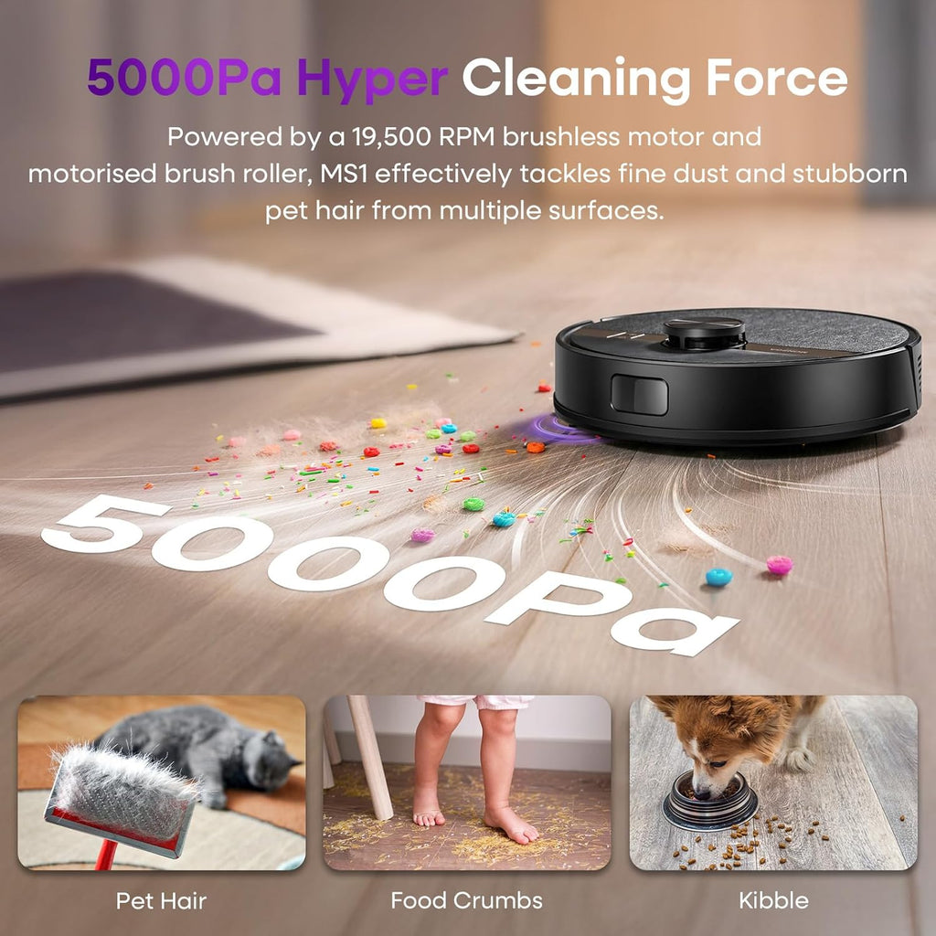 MONSGA Robot Vacuum and Mop Combo, 5000Pa Robotic Vacuum with Lidar Navigation, 180mins Runtime, Tangle-Free Robot Mop, 5 Editable Maps, APP/Remote/Voice Control, Ideal for Hard Floors and Carpets