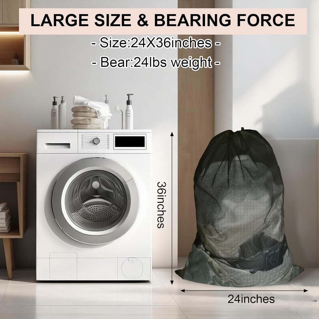 10-Pack Mesh Laundry Bags, 24 × 36 Inch Heavy-Duty Drawstring Mesh Bag Set (5 Black & 5 White) – Large Wash Bags for College, Dorm, Travel, Family & Apartment Use