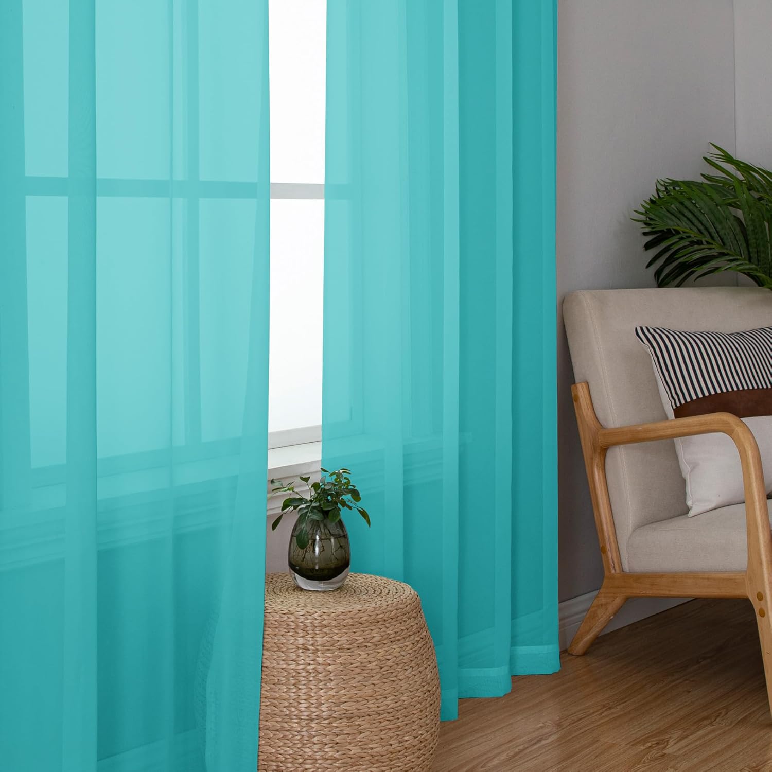 Chyhomenyc Turquoise Sheer Curtains 96 inches Long 2 Panels, Light Filtering Soft Airy Solid Elegant Voile Window Treatment Drapes for Bedroom Living Room Wedding Party Decor, 42 Wx96 L, 8FT L