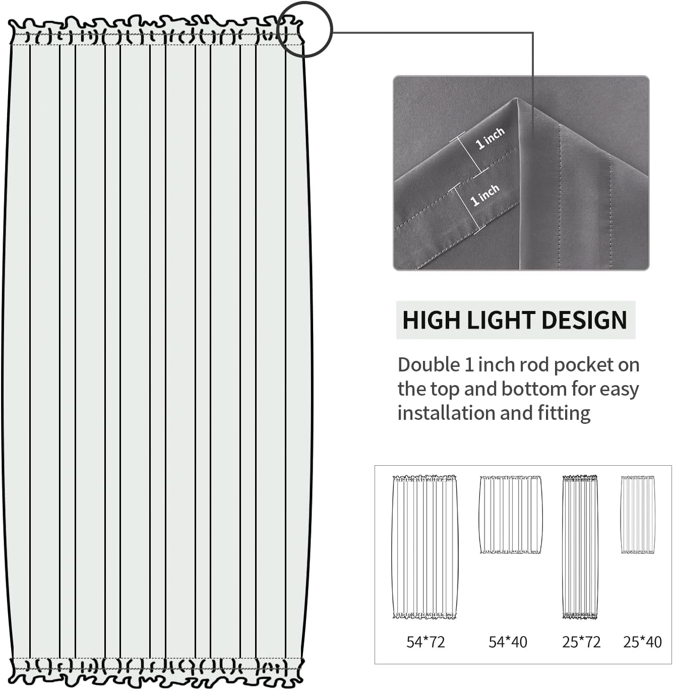 DWCN French Door Curtains – Rod Pocket Thermal Blackout Curtain for Doors with Glass Window, Kitchen and Patio Doors for Privacy, 25 X 40 Inches Long, 1 Curtain Panel with Tieback, Grey
