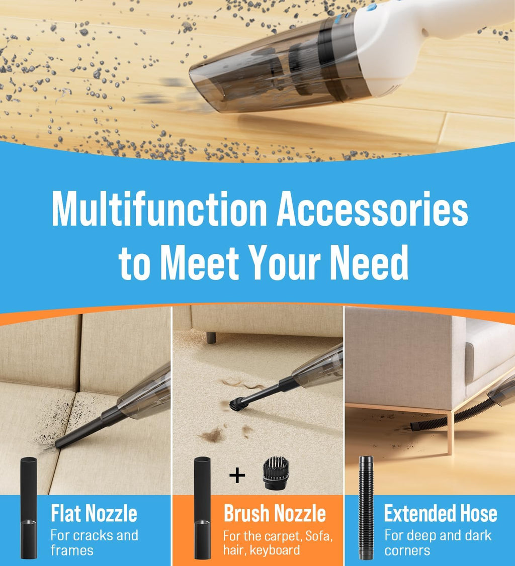 Powerful Handheld Vacuum Cordless, 9500PA Rechargeable Car Vacuum Portable Cordless, Lightweight & Portable Mini Handheld Vacuum Cleaner with Large-Capacity Battery for Car/Home/Pet