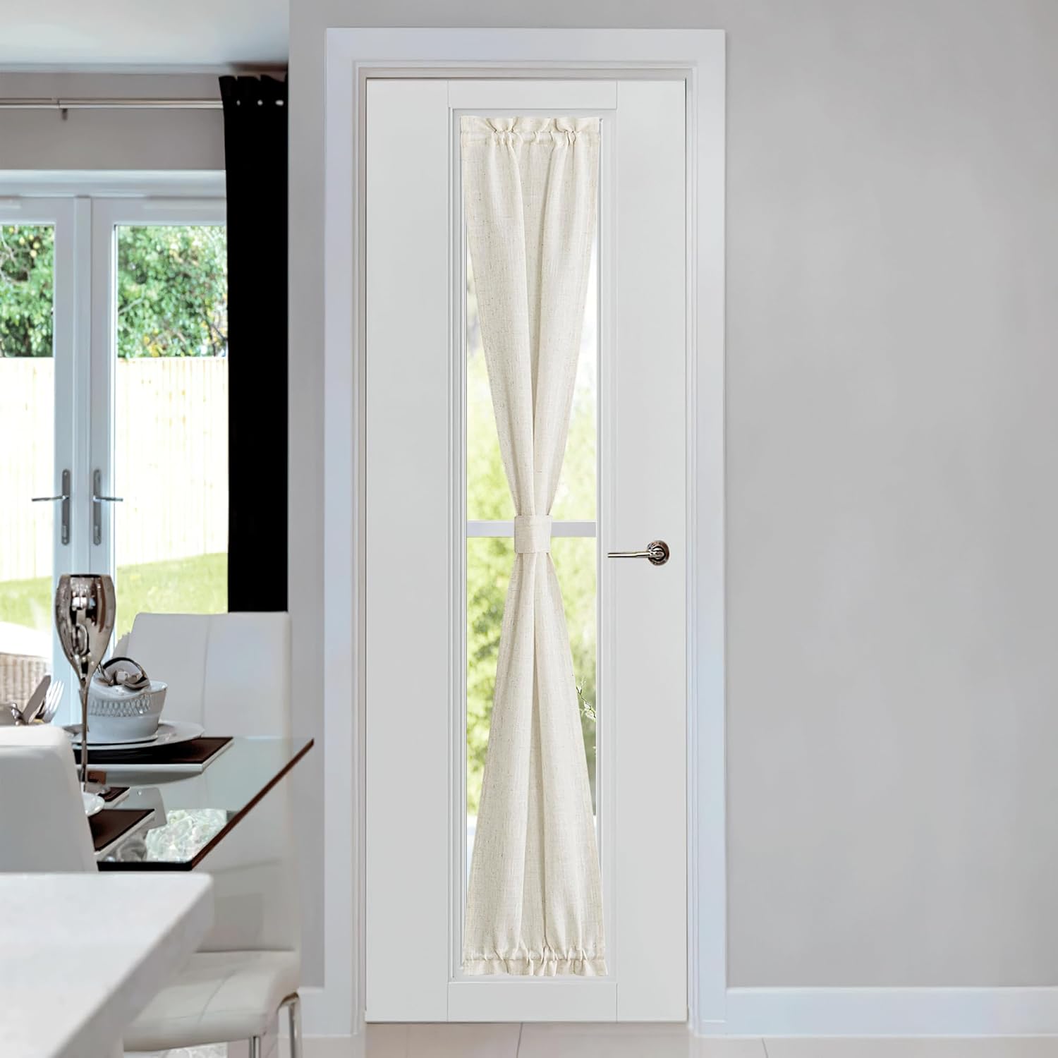 NICETOWN Linen Sidelight Curtains - 12 Wide x 72 Long French Front Door Curtain Panel Side Light Rod Pocket Window Covering for Living Room Glass Door with Tieback, Set of 1, Linen