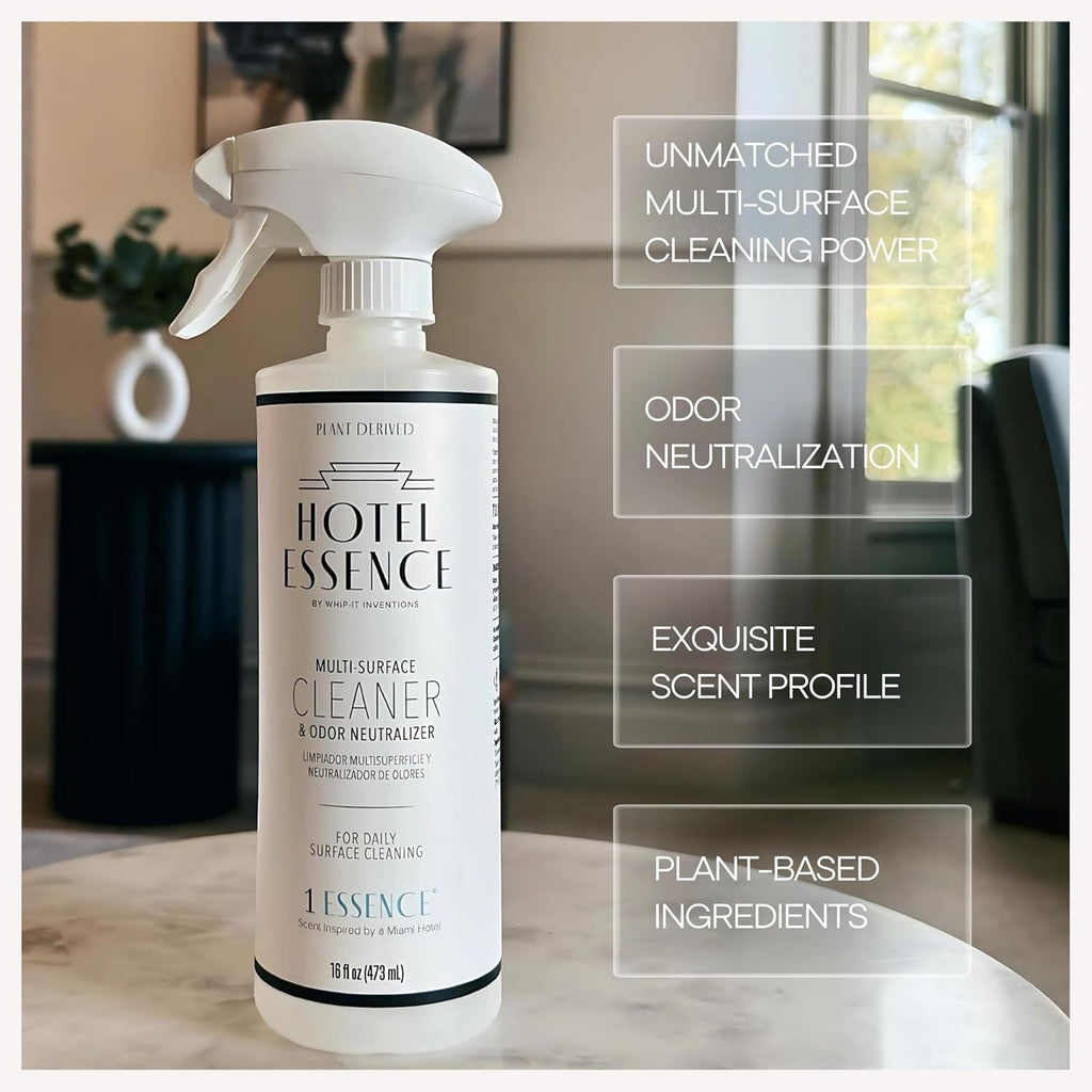 Hotel Essence Cleaner: Plant-Based Multi-Surface Cleaner & Odor Neutralizer, 16 oz, Leather, Cardamom, Lemon, Sandalwood, Cedarwood, Cinnamon, Vetiver, Amber, Musk, Iris, 16 Fl Oz (3)
