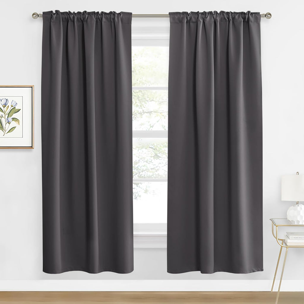 RYB HOME Blackout Curtains for Living Room, Back Tab & Rod Pocket Top Insulating Window Decor for Bedroom Dining Sliding Glass Door Home Office, W 62 x L 84, Grey, 2 Panels