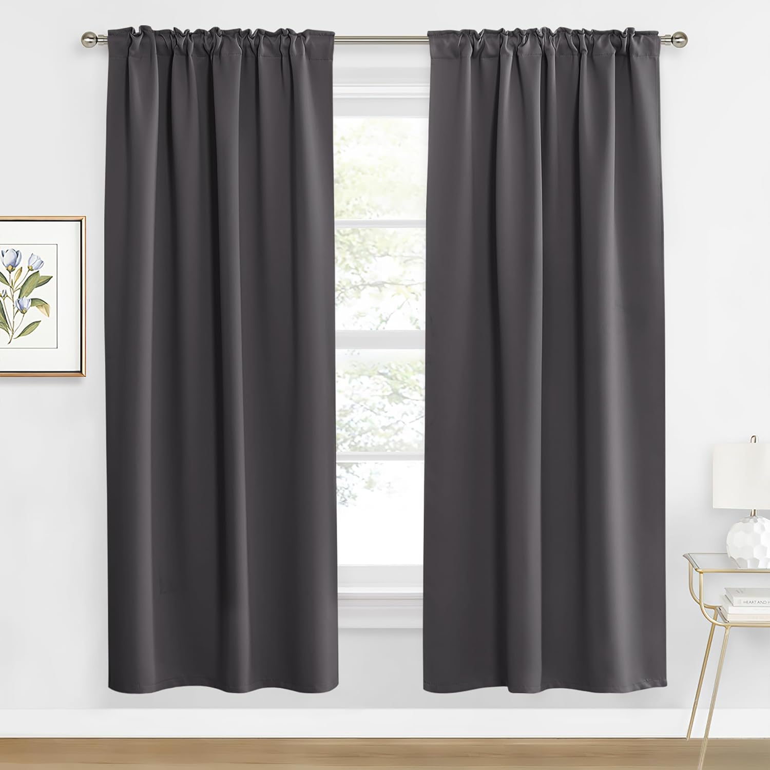 RYB HOME Blackout Curtains for Living Room, Back Tab & Rod Pocket Top Insulating Window Decor for Bedroom Dining Sliding Glass Door Home Office, W 62 x L 84, Grey, 2 Panels
