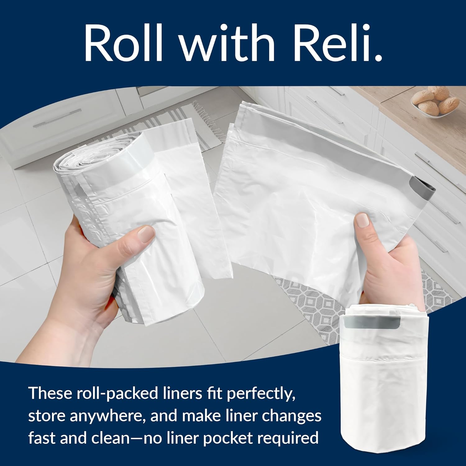 Reli. SuperFit Code Q (225 Count) | Compatible with Simplehuman Code Q | Custom Fit Liners | Drawstring Trash Bags | 50-65 Liter / 13-17 Gallon | White | Roll Pack