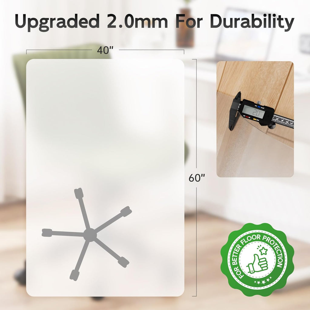 Office Chair Mat for Hardwood Floor, 60" x 40" Clear Computer/Desk Chair Mat for Hard Floor, Thicker, Easy Glide, Non-Slip, Protects Hard Surfaces from Scratches, Ideal for Home or Office