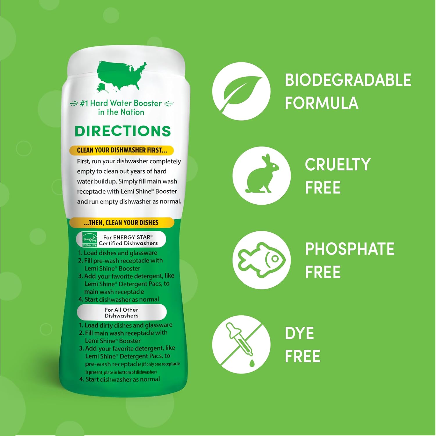 Lemi Shine Dish Detergent Booster, Hard Water Stain Remover, Multi-Use Citric Acid Cleaner 10 oz, Pack of 8