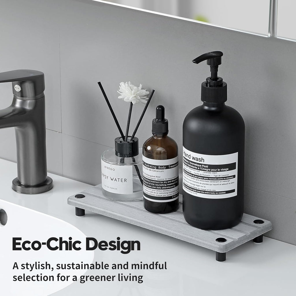 Fast Stone Drying Tray Diatomite Sponge Holder Mat, Kitchen Sink Organizer Sink Caddy, Kitchen & Bathroom Counter Makeup Vanity Dispenser Toothbrush Bottle Soap Dish Rack,Light Gray, 10" x 4"