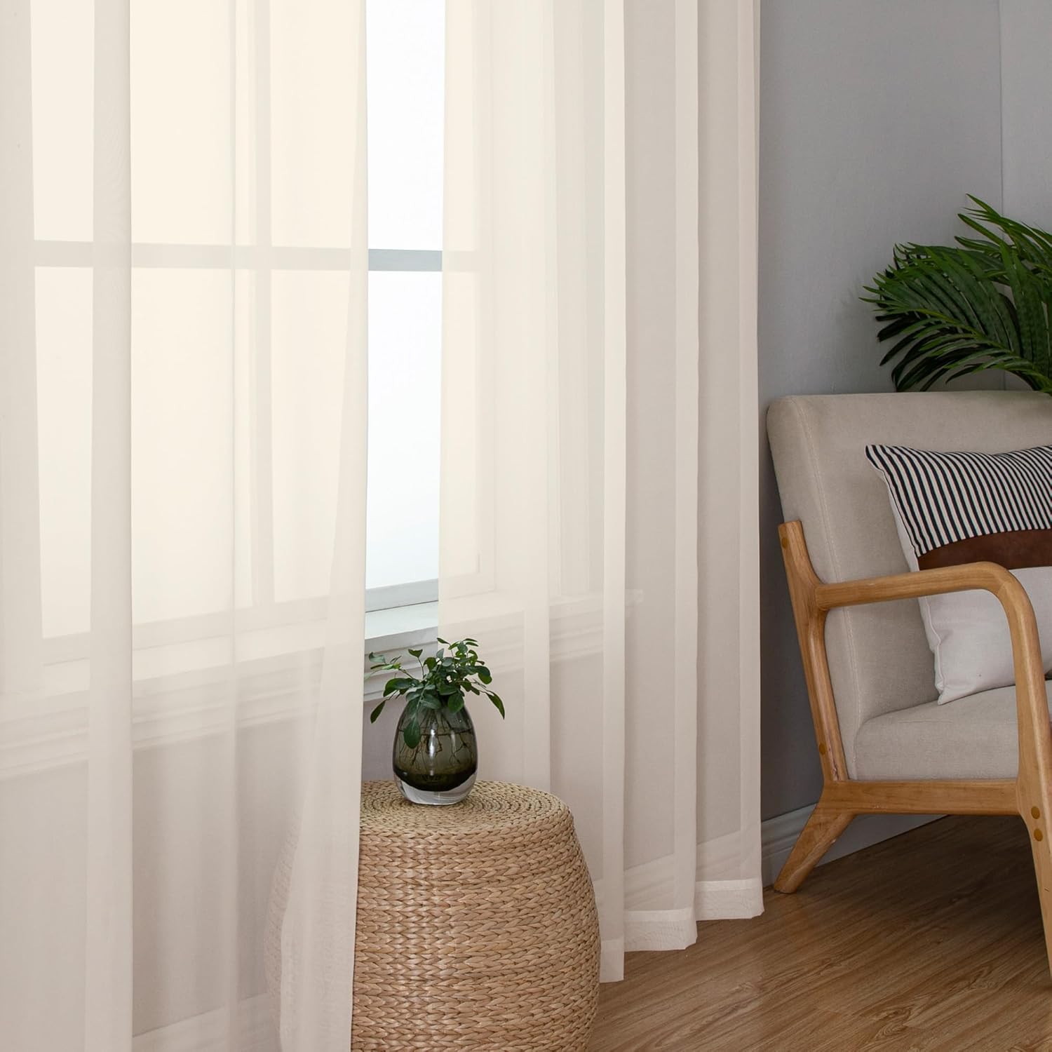 Chyhomenyc Cream Sheer Curtains 63 Inches Long 2 Panels Set- Light Filtering Curtains for Bedroom, Soft Airy Voile Rod Pocket Living Room Window Drapes, 42Wx63L Inches, 2 PCS