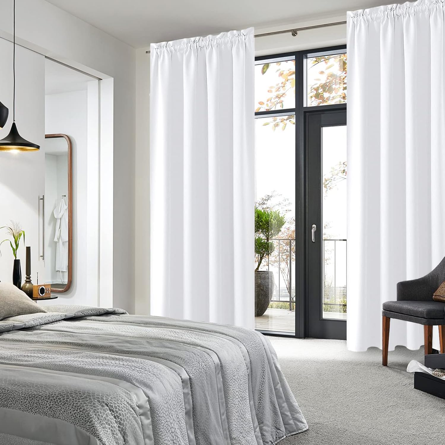 DWCN White Curtains for Living Room Thermal Insulated, 50% Light Blocking Curtains for Bedroom, Dining Room Window, W 52x L 84 Inch, Set of 2 Rod Pocket Curtain Panels