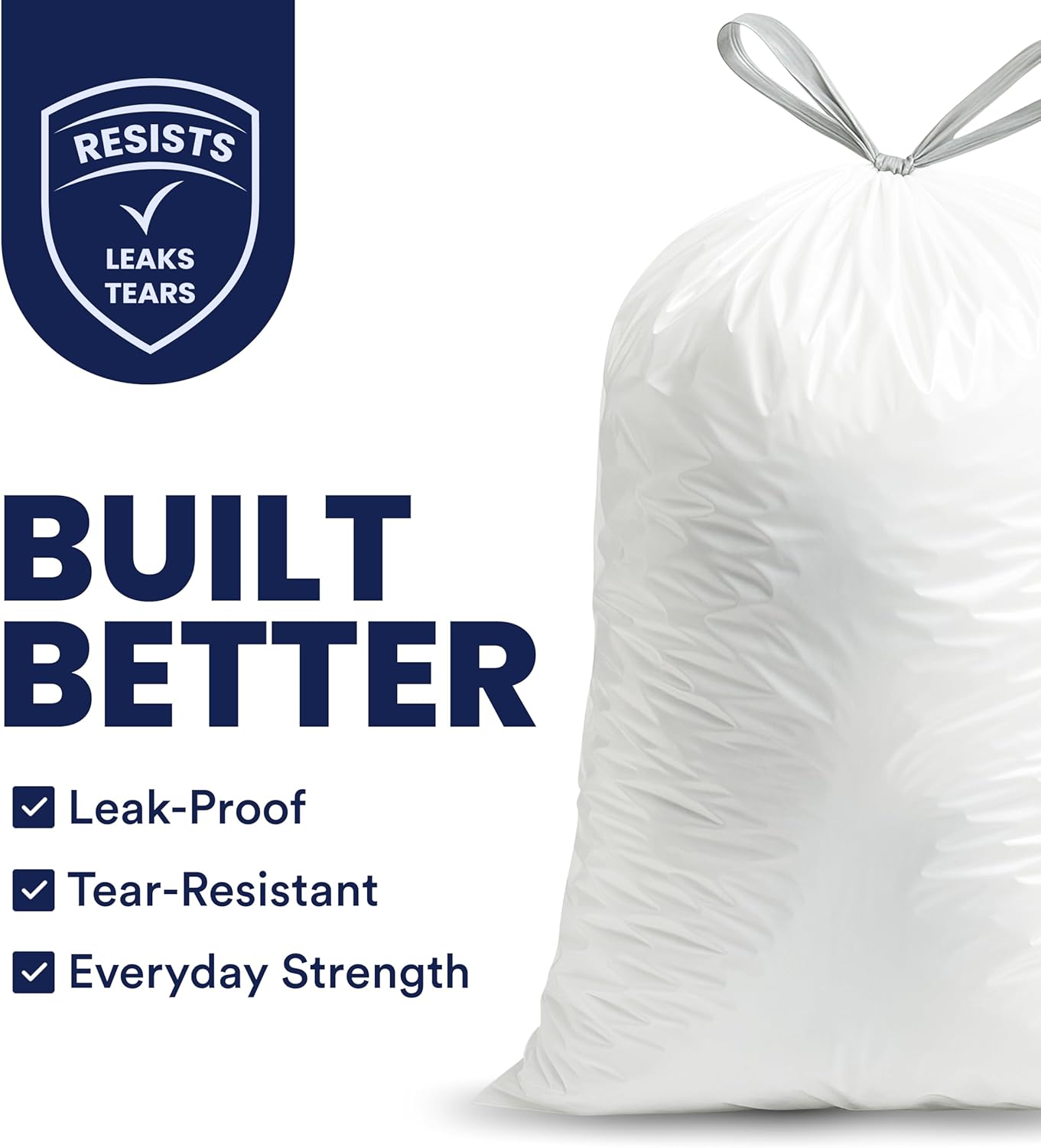 Plasticplace 6 Gallon Trash Bags White Drawstring Garbage Can Liners, 17” x 20”, 100 Count, for Bathroom Kitchen Office Car Small Trash Bags, Leak-Proof & Tear-Resistant