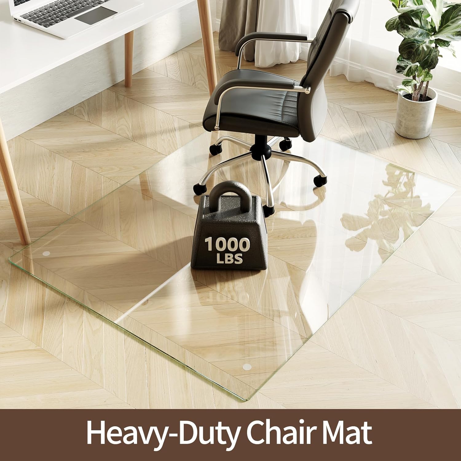 Koonmi Tempered Glass Chair Mat 60"x46" - Premium Office Chair Mat for Hardwood Floors & Low-Pile Carpet with 4 Non-Slip Pads - Thick Scratch-Resistant Surface