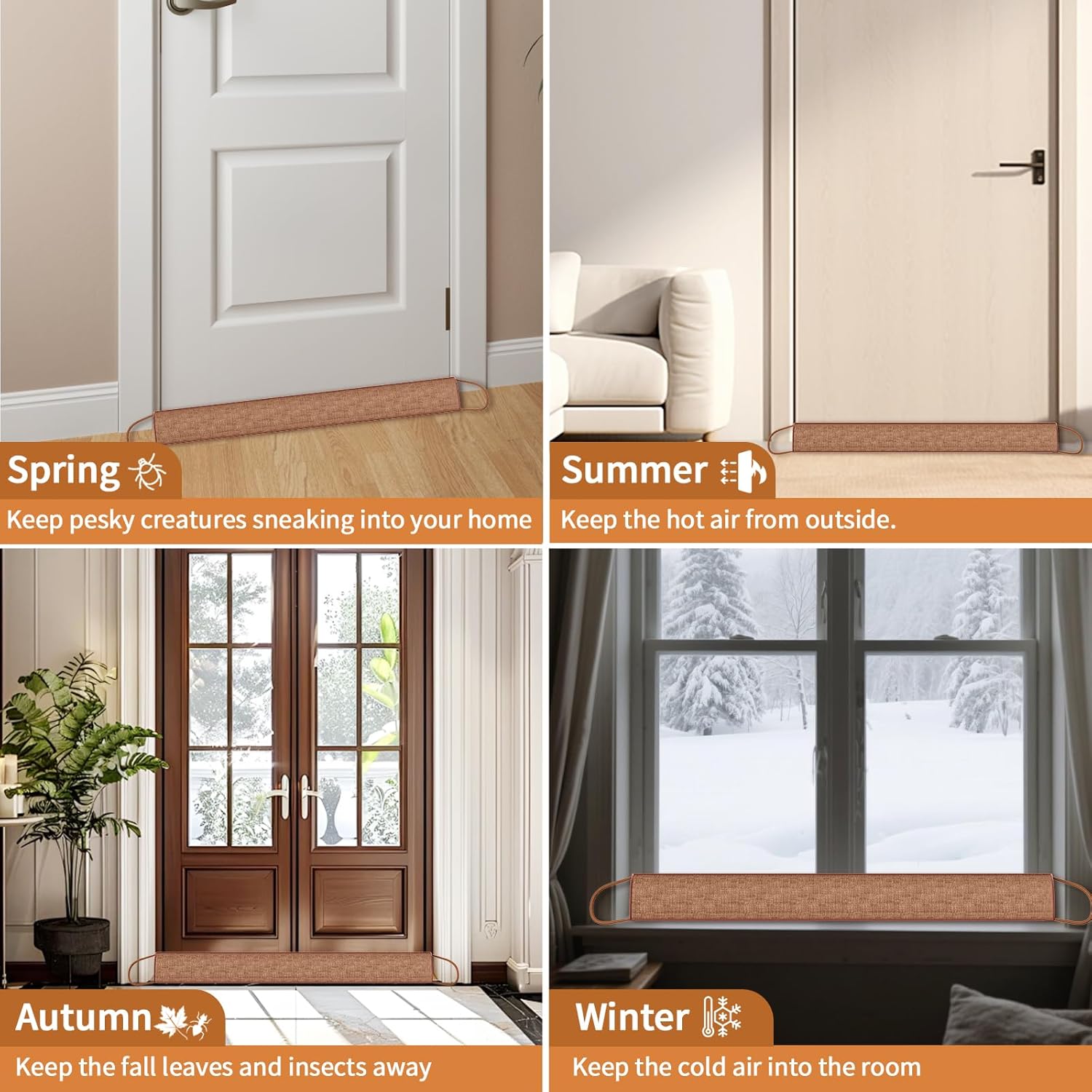 QUOLIX Triangle Under Door Draft Stopper Bottom Door Gap Filler & Seal Windproof Coating Cover Fits 30” to 36” Door Block Noise, Sound, Hot Air, Light, Bugs Easy Install Draft Blocker (32 inch-Brown)