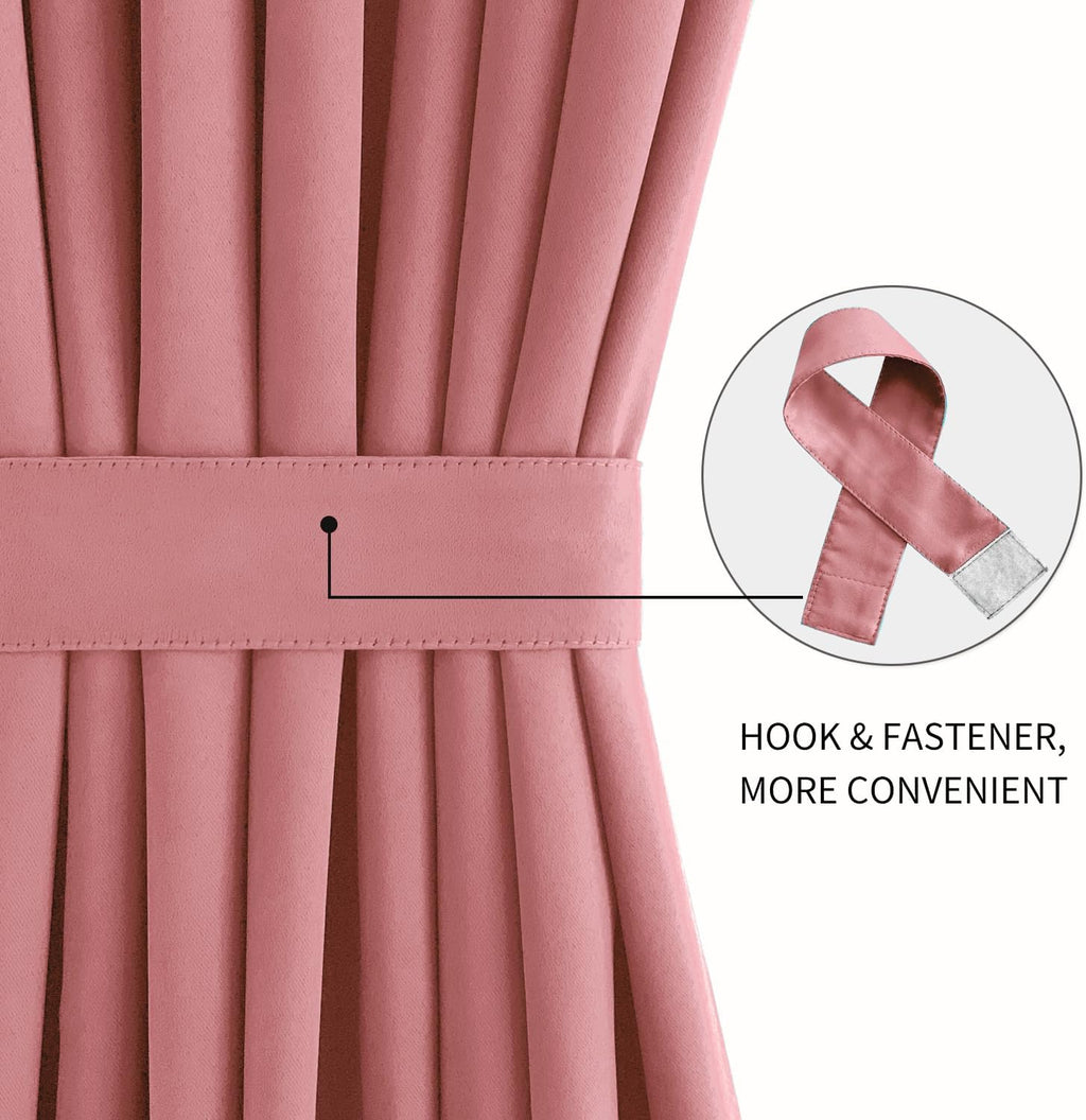 DWCN French Door Curtains – Rod Pocket Thermal Blackout Curtain for Doors with Glass Window, Kitchen and Patio Doors for Privacy, 36 X 72 Inches Long, 1 Curtain Panel with Tieback, Dry Rose