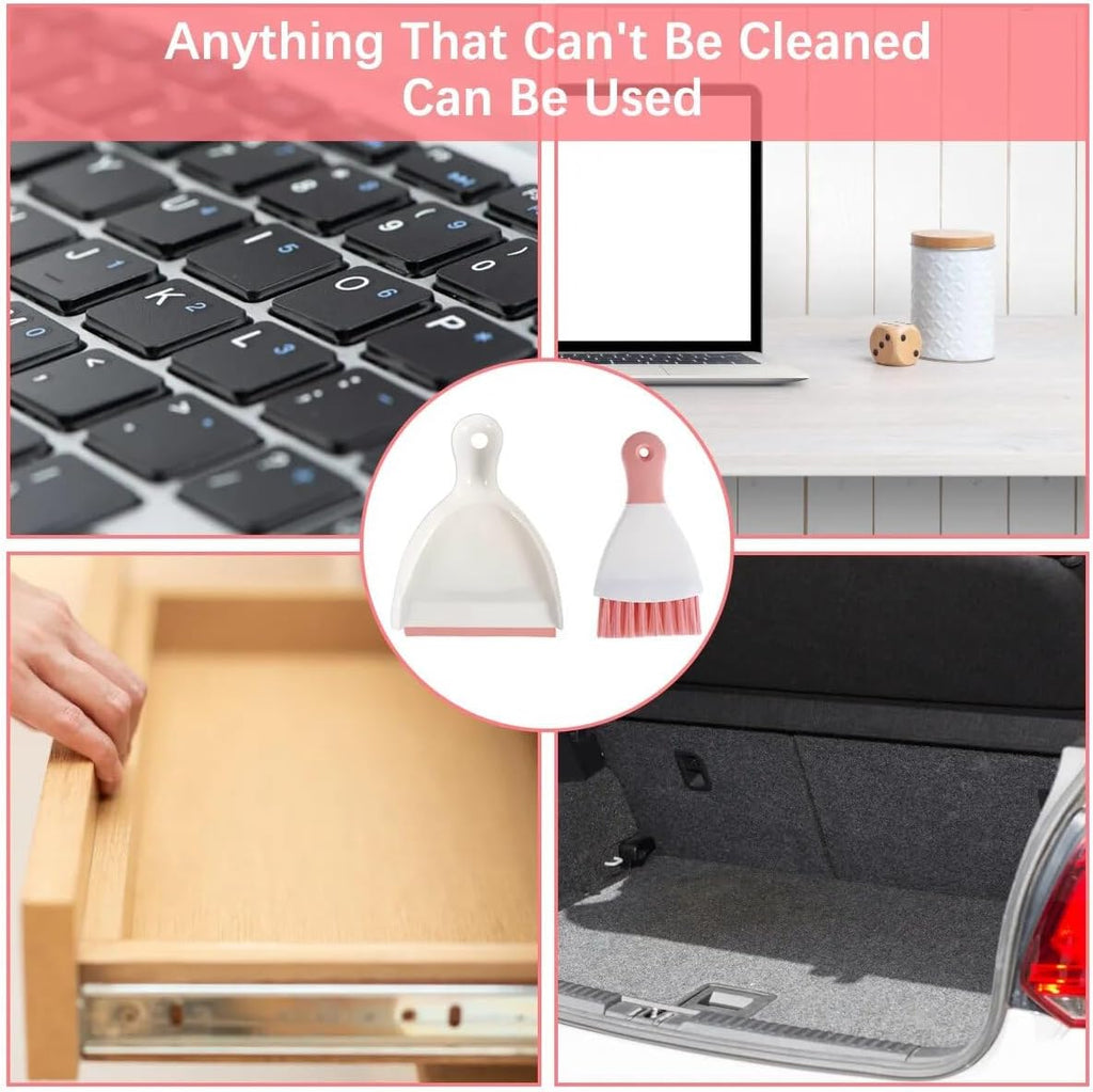 Dust Pan Broom Brush Dustpan - Dustpan and Brush Set, Mini Dust Pans with Brushes, Handheld Broom Cleaning for Tables, Keyboards, Guinea Pig Cage, and Cat Litter, etc.(Pink
