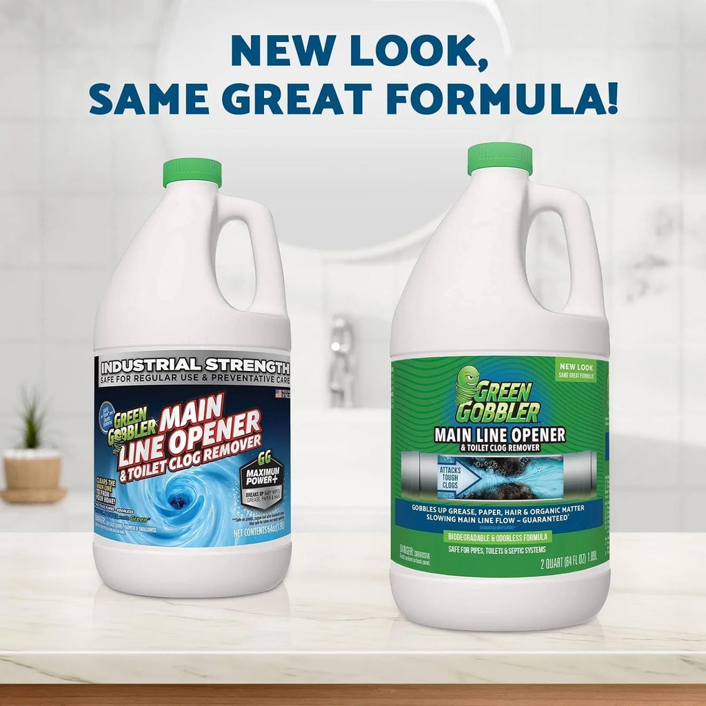 Green Gobbler Ultimate Main Drain Opener | Drain cleaner Hair Clog Remover | Works On Main Lines, Sinks, Tubs, Toilets, Showers, Kitchen Sinks | 64 fl. oz.