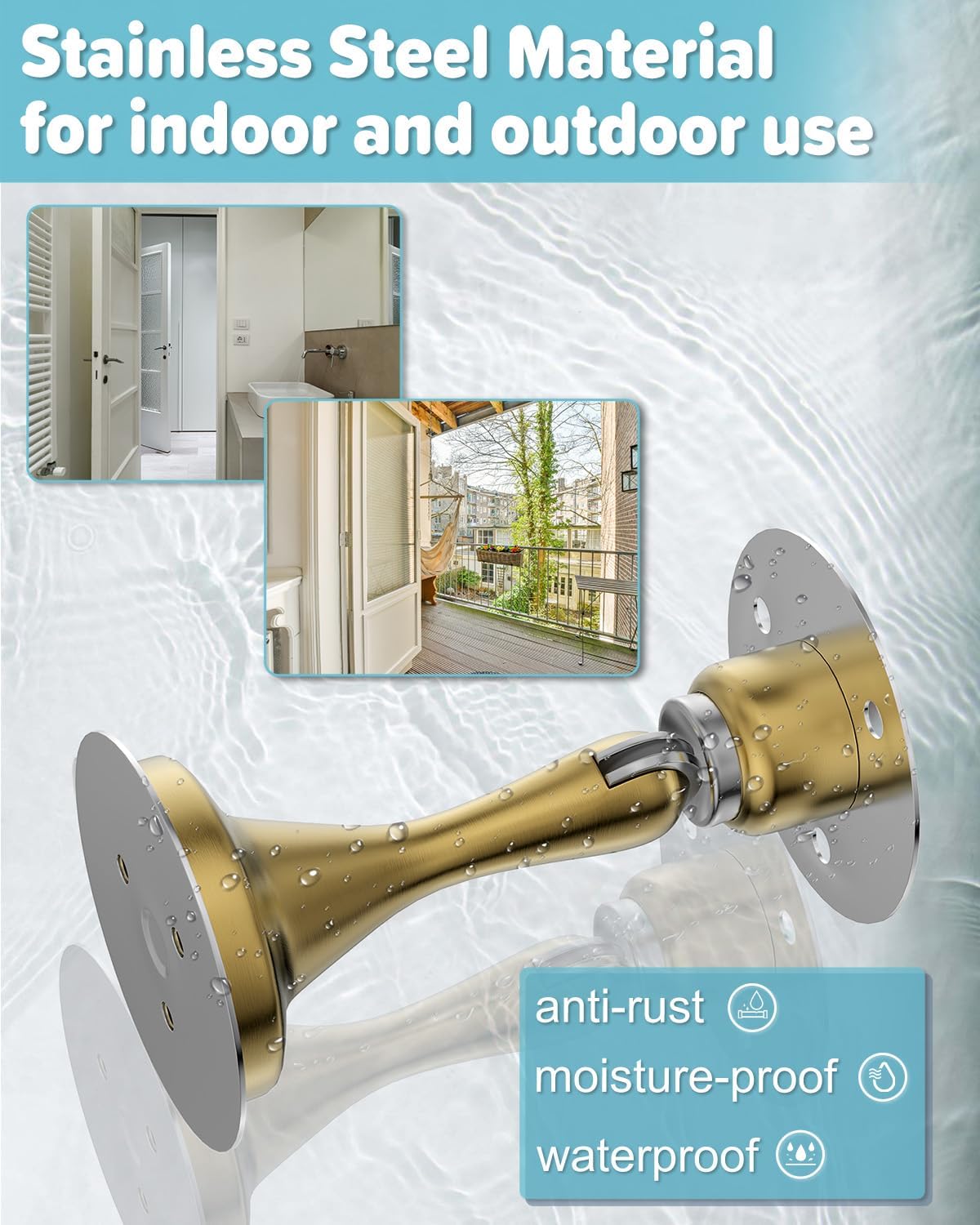 Door Stoppers Magnetic Door Catch - 6 Pack Stainless Steel Heavy Duty Door Stops for Bottom of Door, Wall & Floor Mounting No-Drill Strong Adhesive & Screws, Strong Door Holder to Keep Door Open,Gold