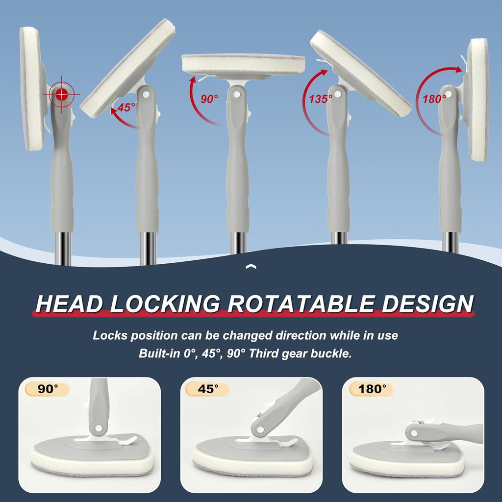 Tile Tub Floor Cleaner Scrubber With Long Handle - 5-in-1 Shower Brush Set for Bathroom, Kitchen, Walls, Sink - Includes Window Scraper and 3 Detachable No Scratch Heads