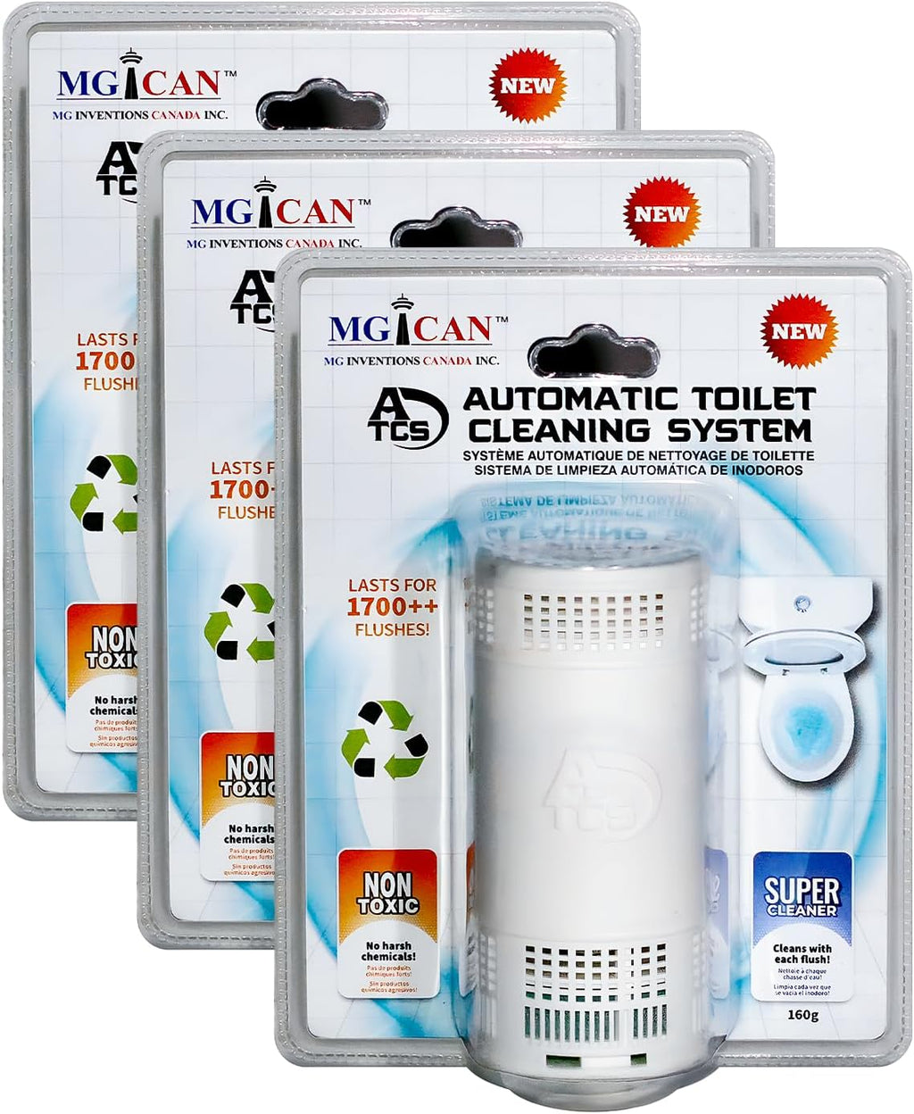 MGICAN Patented Automatic Toilet Cleaning System(ATCS) | Non-Toxic | Bleach Free & Long-Lasting | In Tank Toilet Bowl Cleaner | Cleans & Removes Stains in Every Flush| UL-Certified, 3 Pack