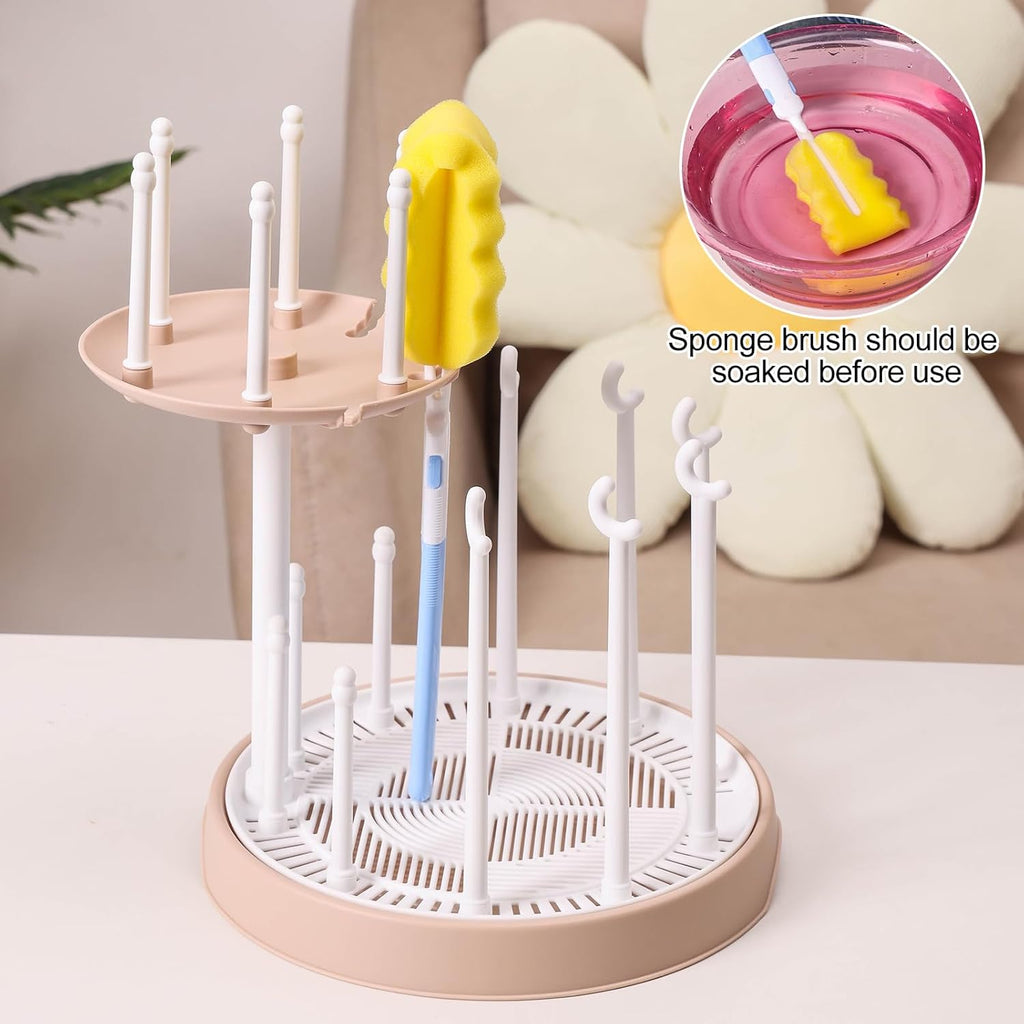 Baby Bottle Drying Rack,Double-Layer Bottle Drying Rack,Hold Up to 16 Baby Bottles,Suitable for Indoor, Kitchen, Living Room（Pink Lotus Root）