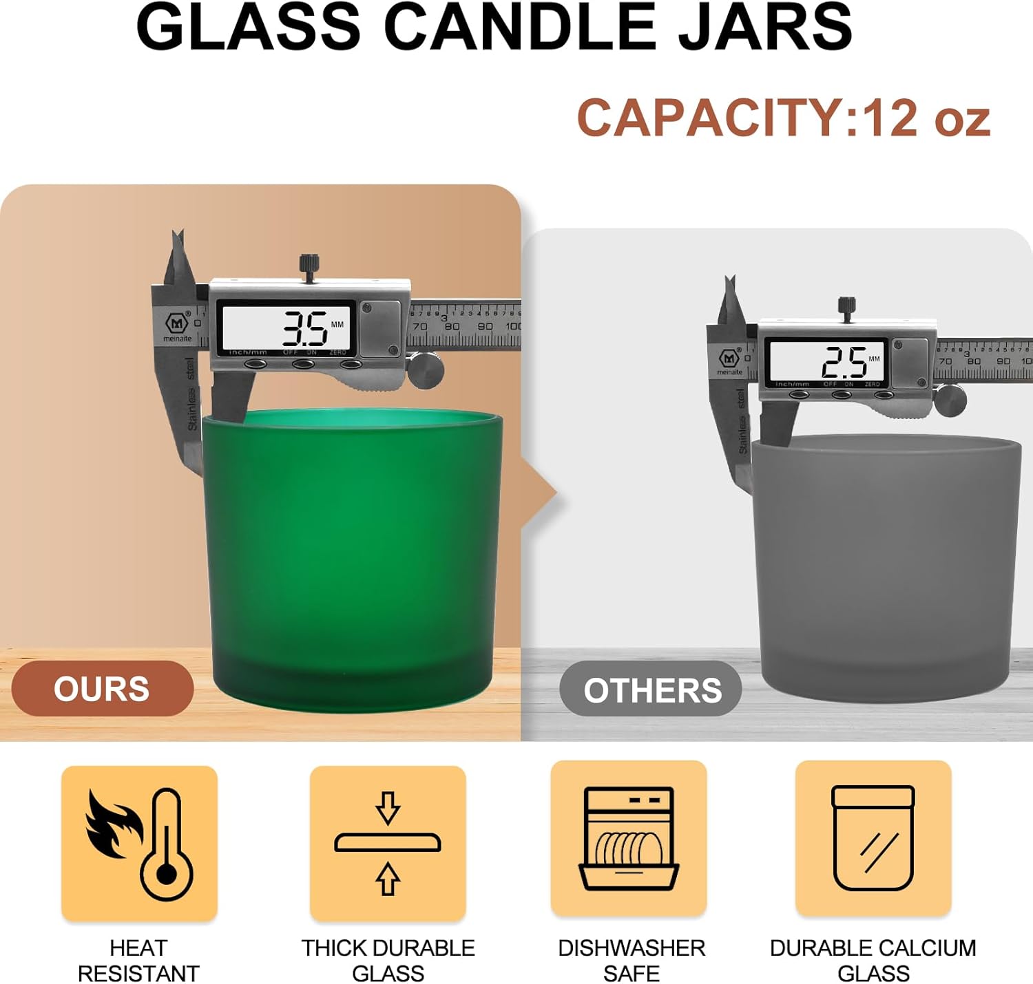 12 OZ Thick Candle Jars for Making Candles 12 Pcs, Empty Jars with Wood Lids for Spice Jars, Sample Container, Frosted Green