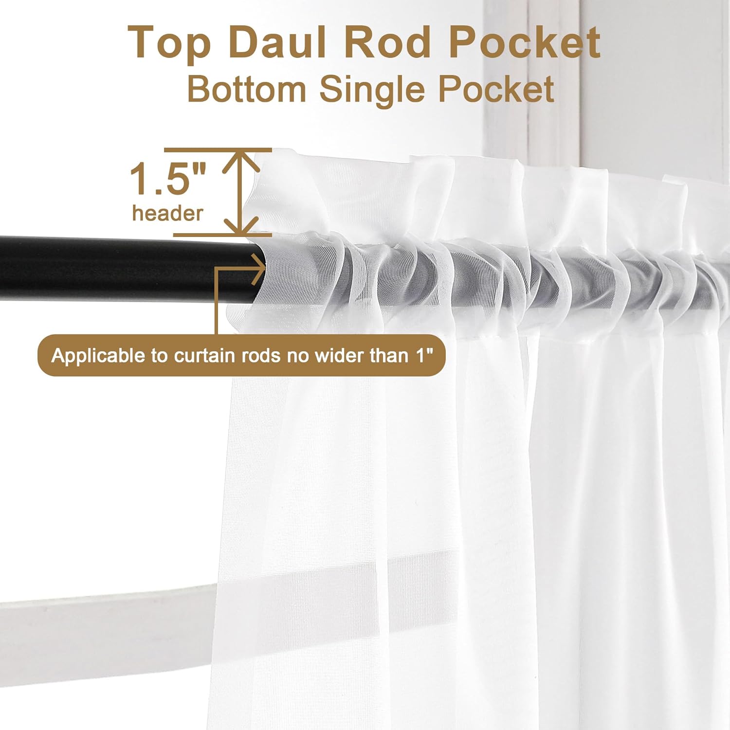 Chyhomenyc White Sheer Curtains 30 inch Length 2 Panels, Light Filtering Voile Rod Pocket Short Window Curtians for Bathroom Living Room Farmhouse Small Windows, 42Wx30L inches